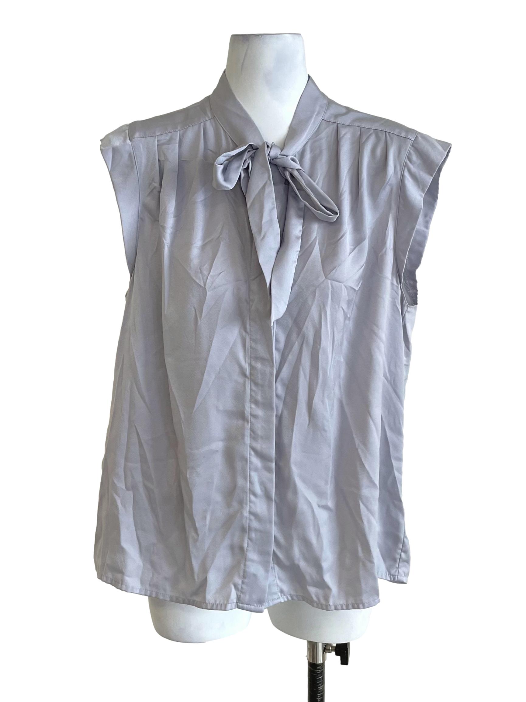 Light Heather Grey Tie Bow Neck Blouse