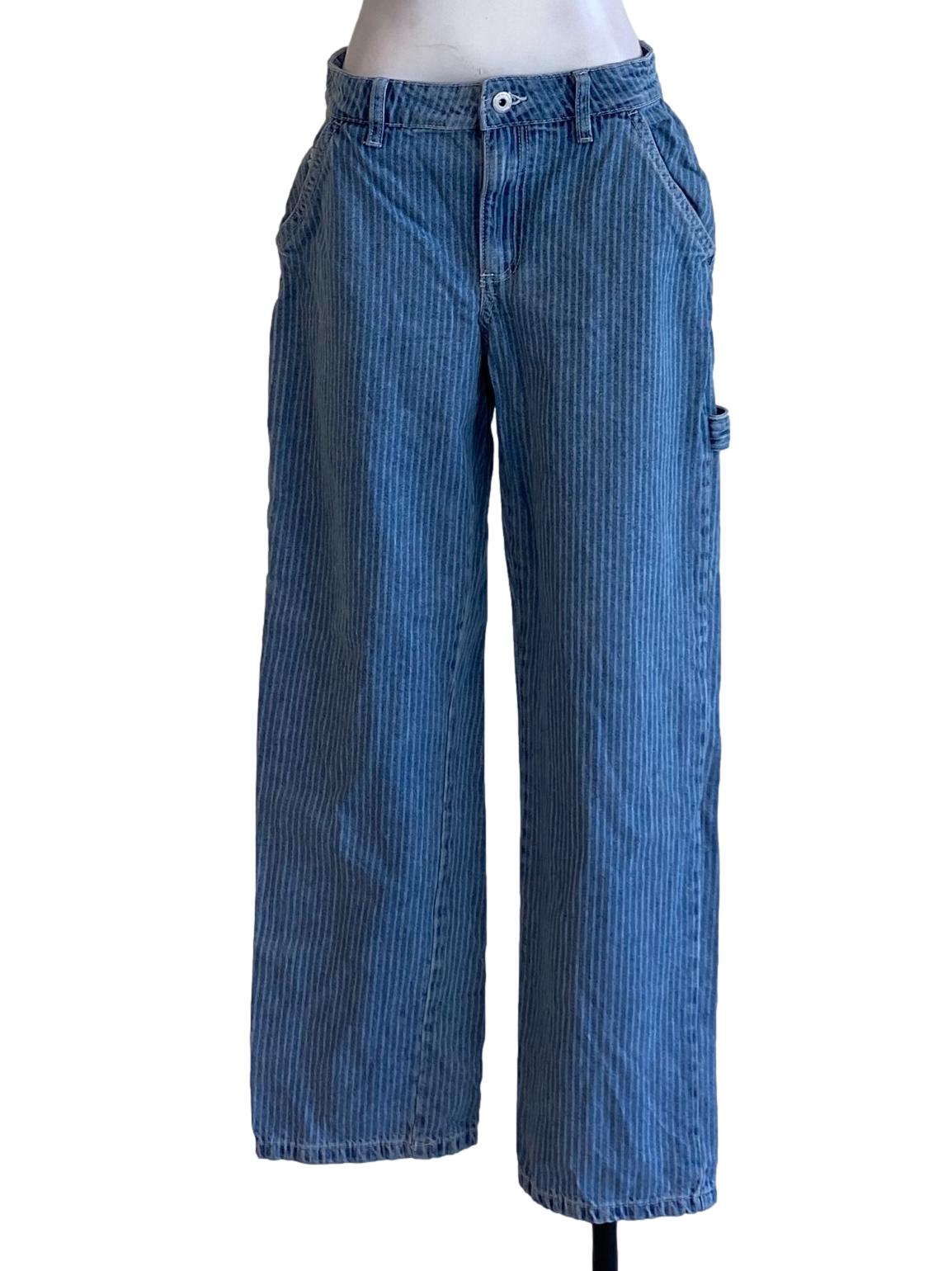 Denim Blue Thin Stripes Regular Straight Jeans