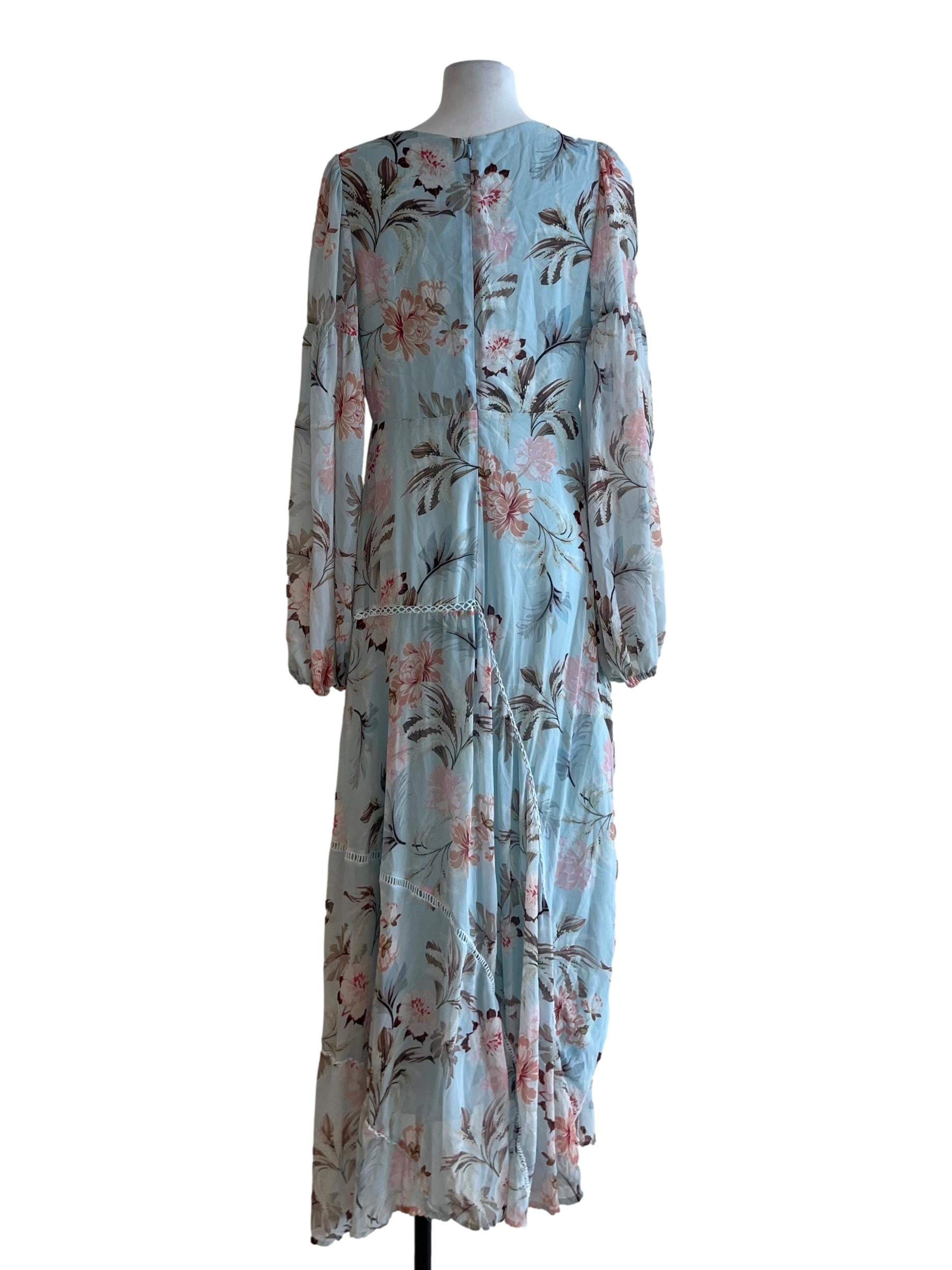 Sky Blue Floral Empire Dress