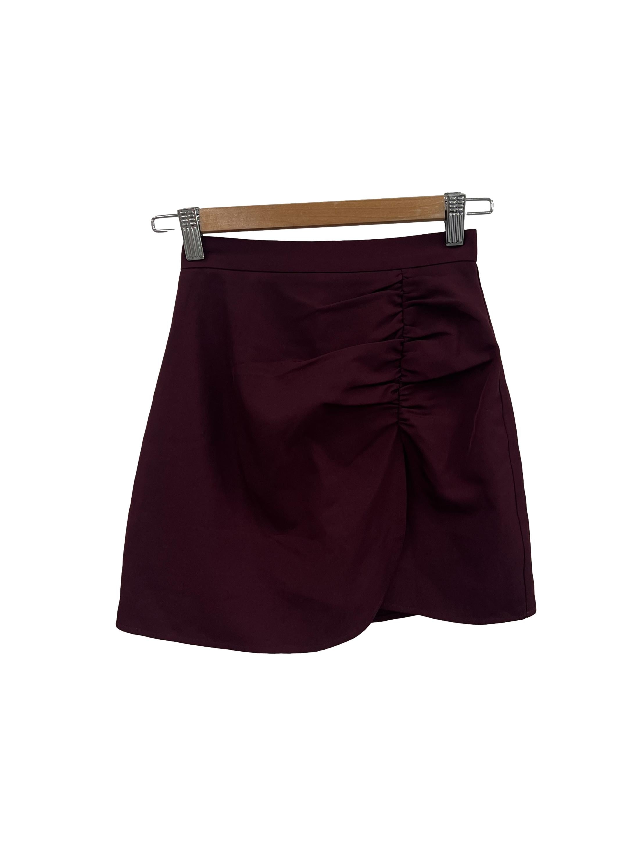 Wine Red Ruched Skirt