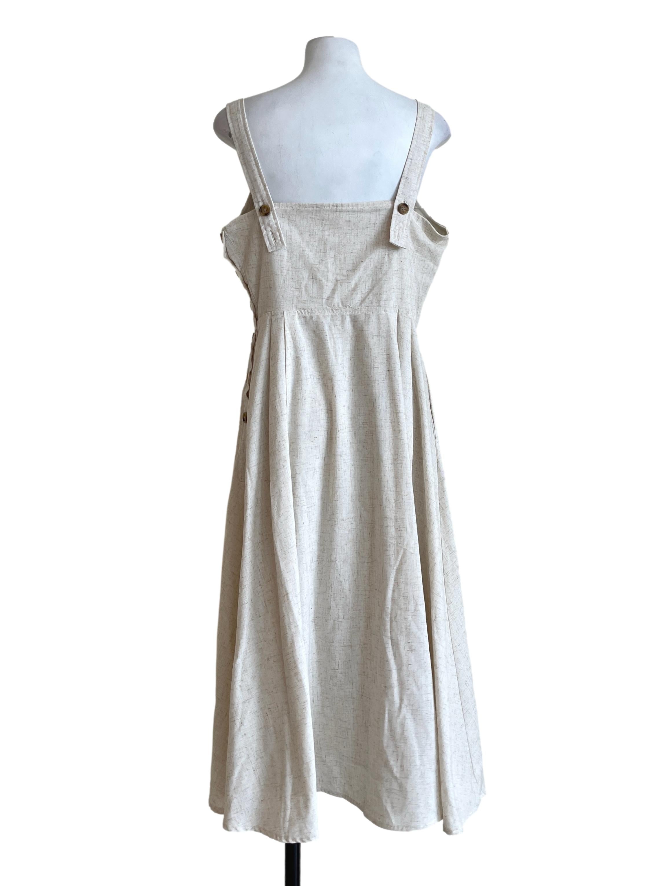 Beige White Square Apron Dress TWL