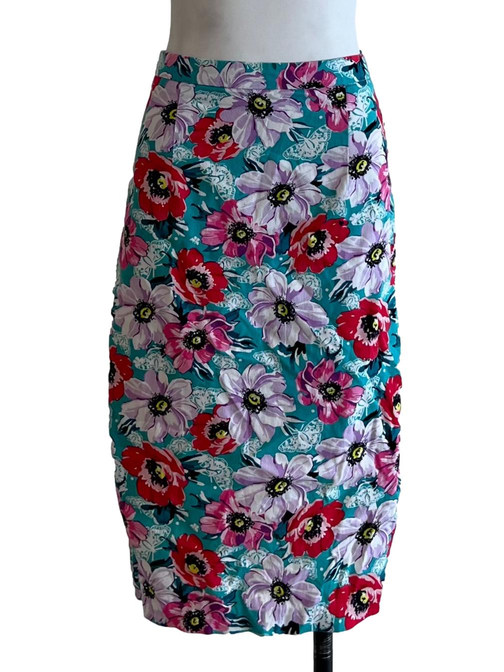 Teal Floral Pencil Skirt