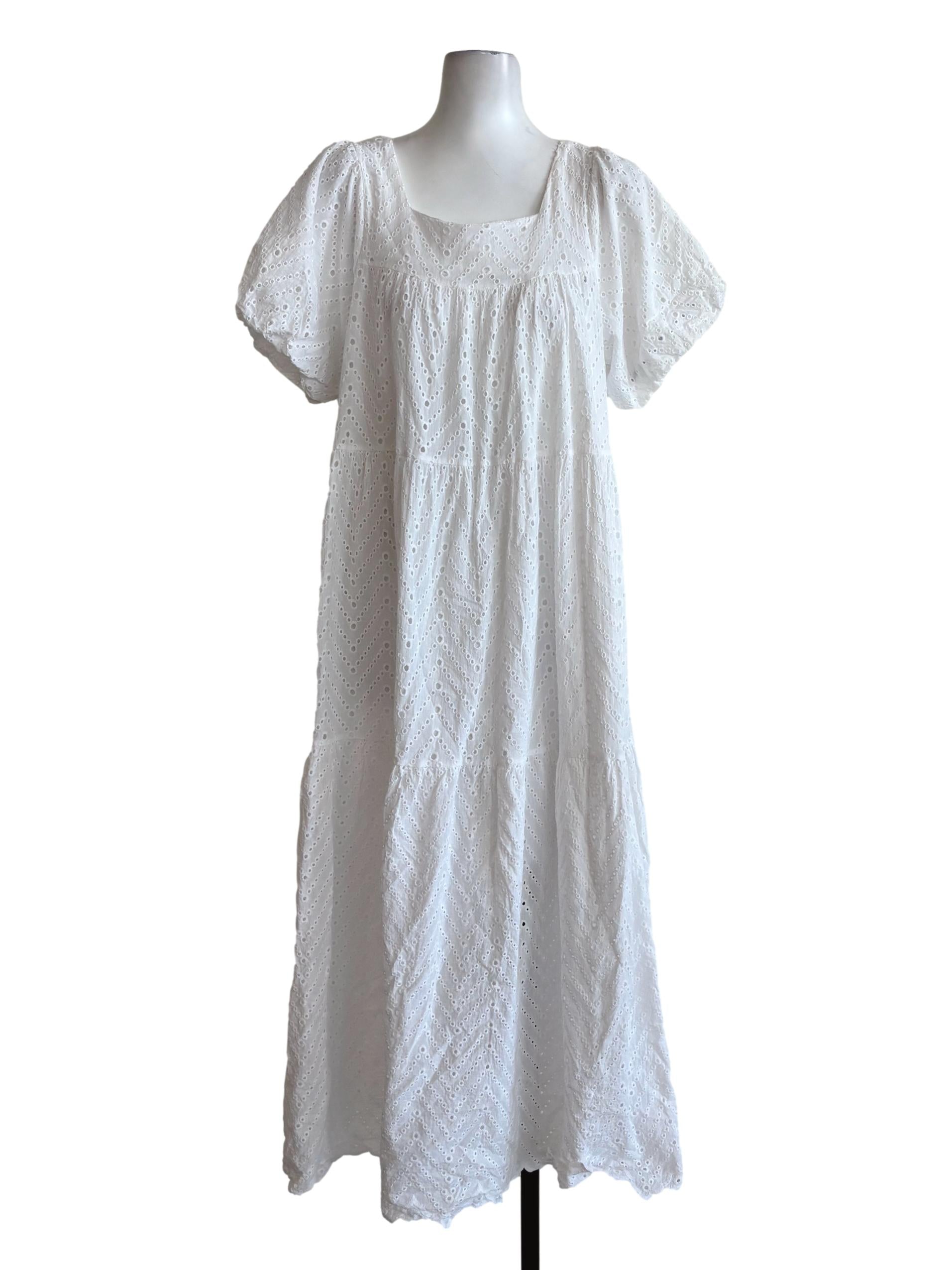 Pearl White Short Sleeve Cotton Eyelet Dress