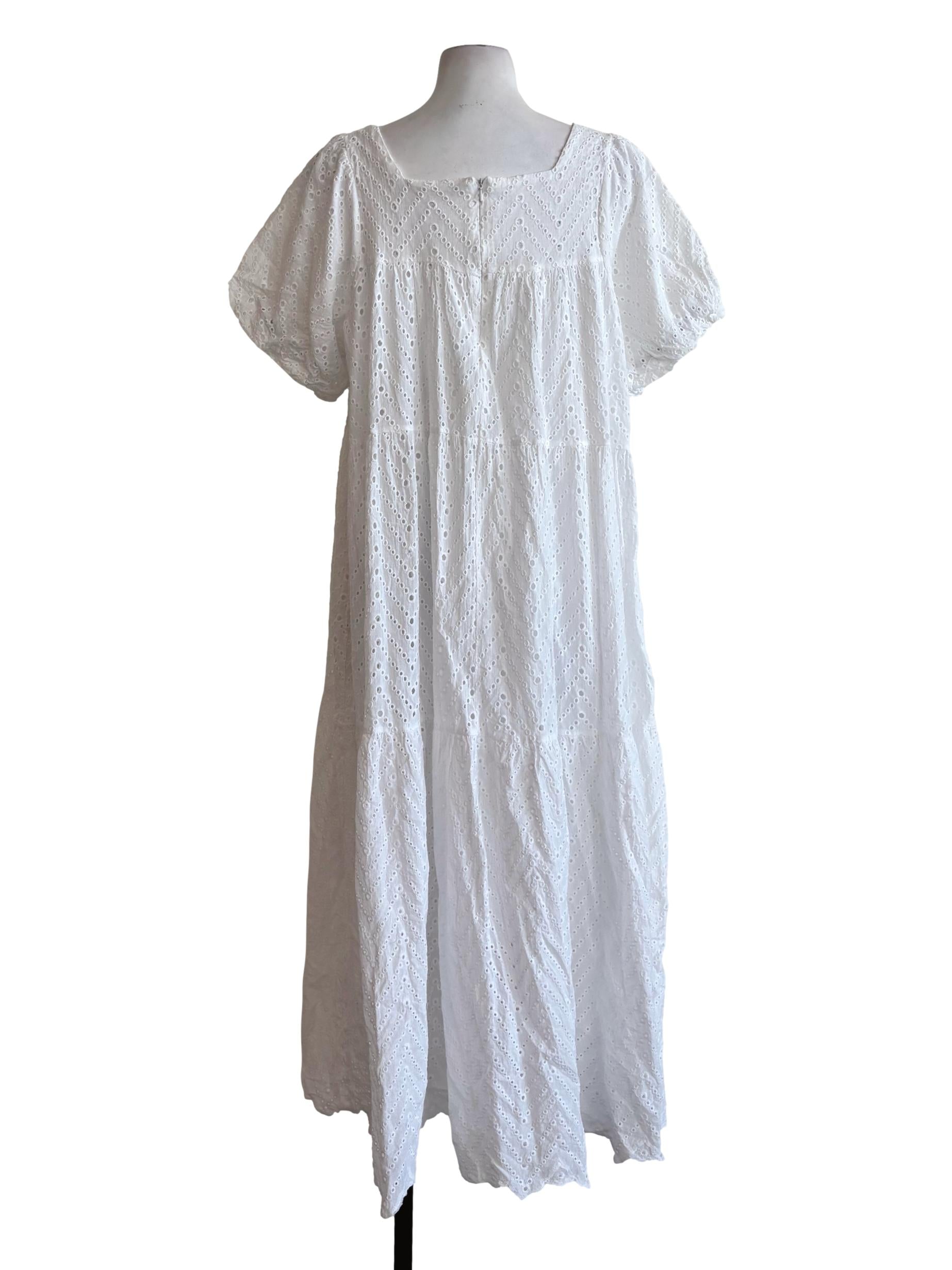 Pearl White Short Sleeve Cotton Eyelet Dress