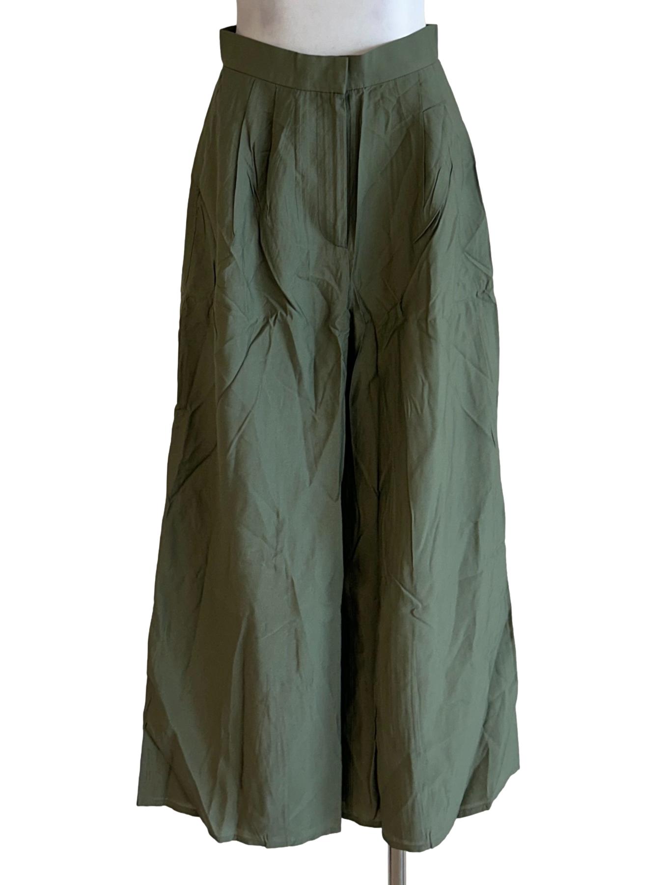 Army Green Rayon Wide-legged Pants OSN