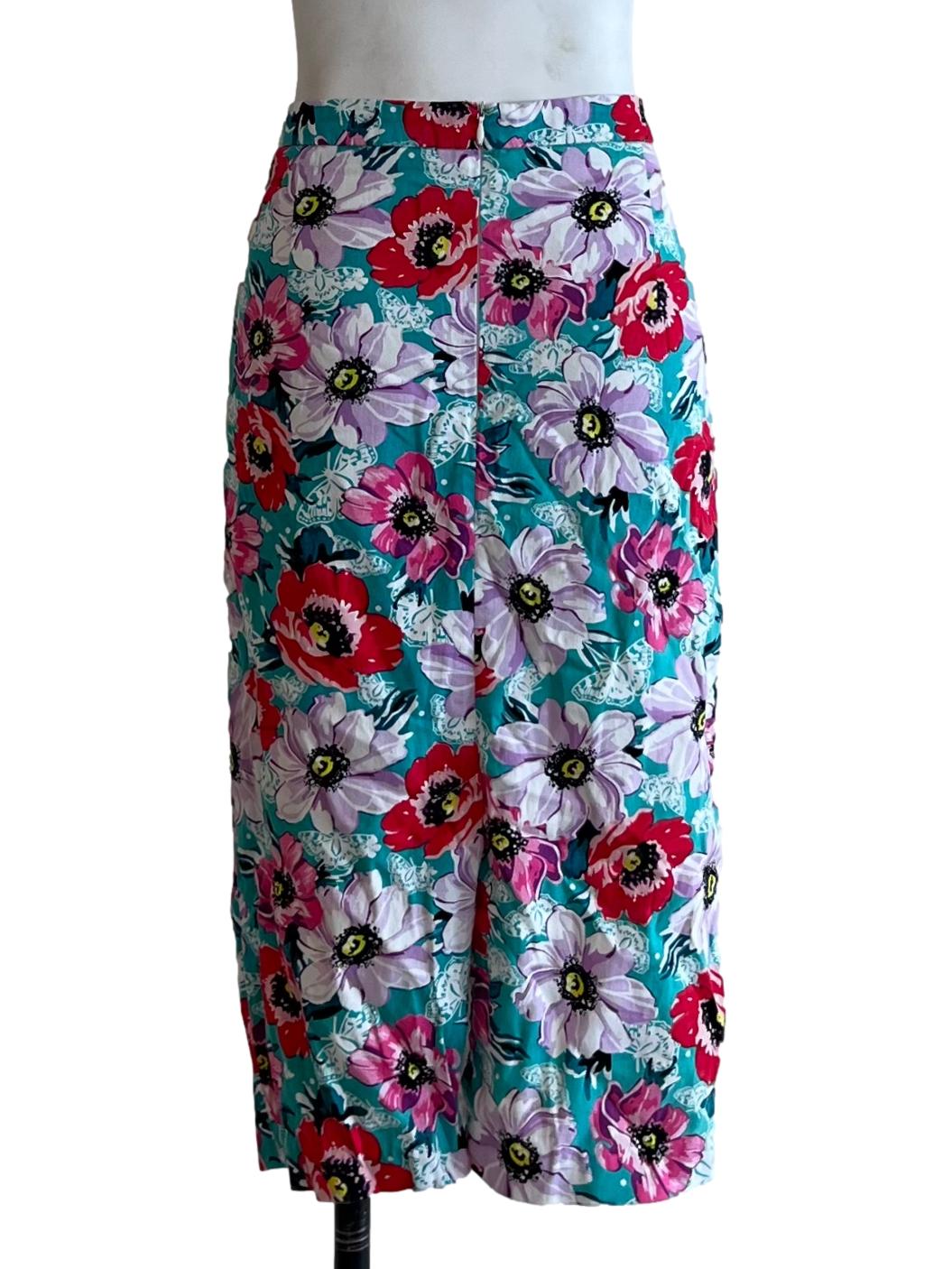 Teal Floral Pencil Skirt