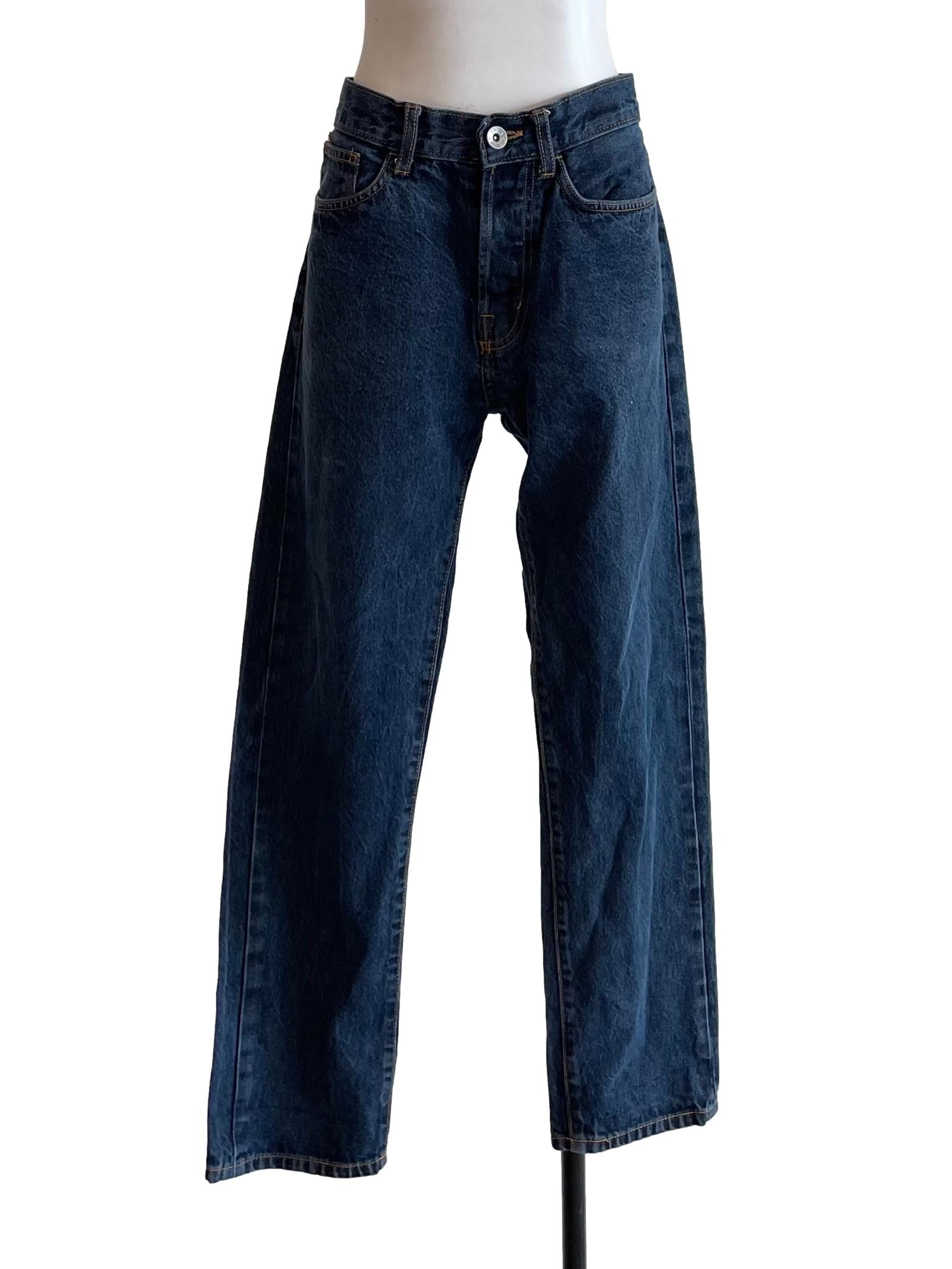 Pebble Dark Blue Button Up Rise Jeans