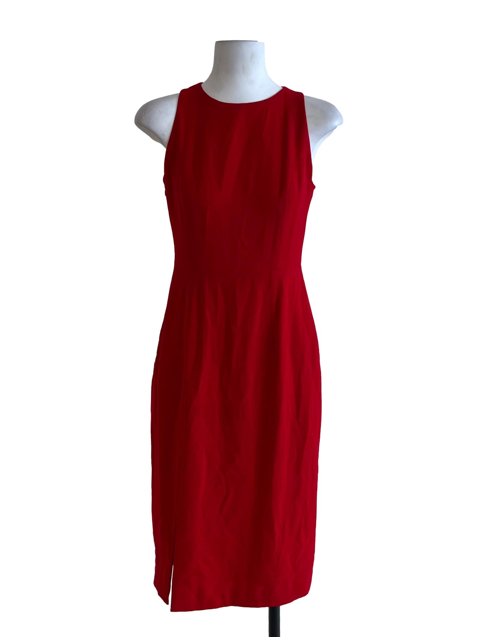 Crimson Red Jewel Neckline A-Line Dress