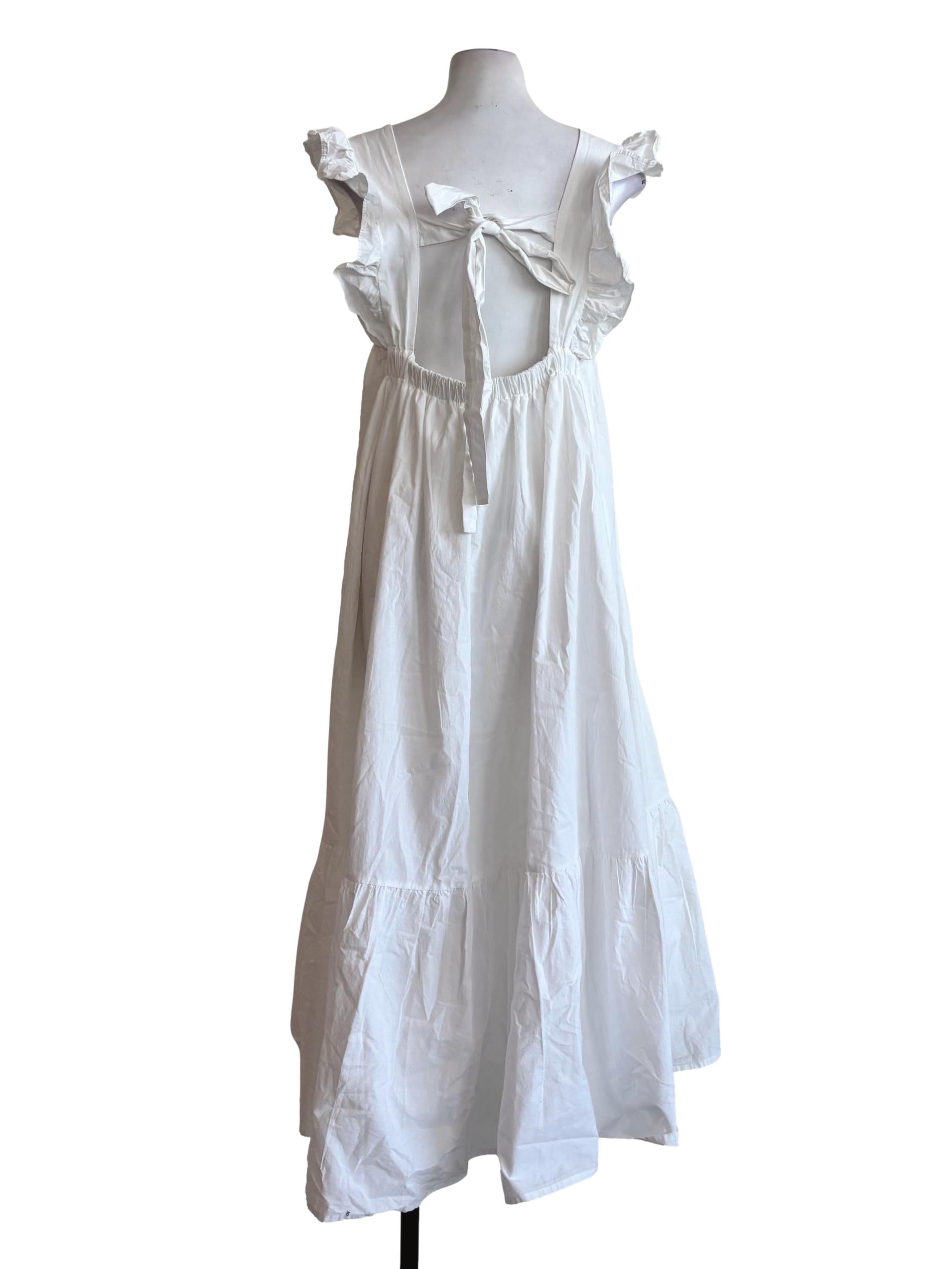Pearl White Ruffle Cotton Drop Waist Dress