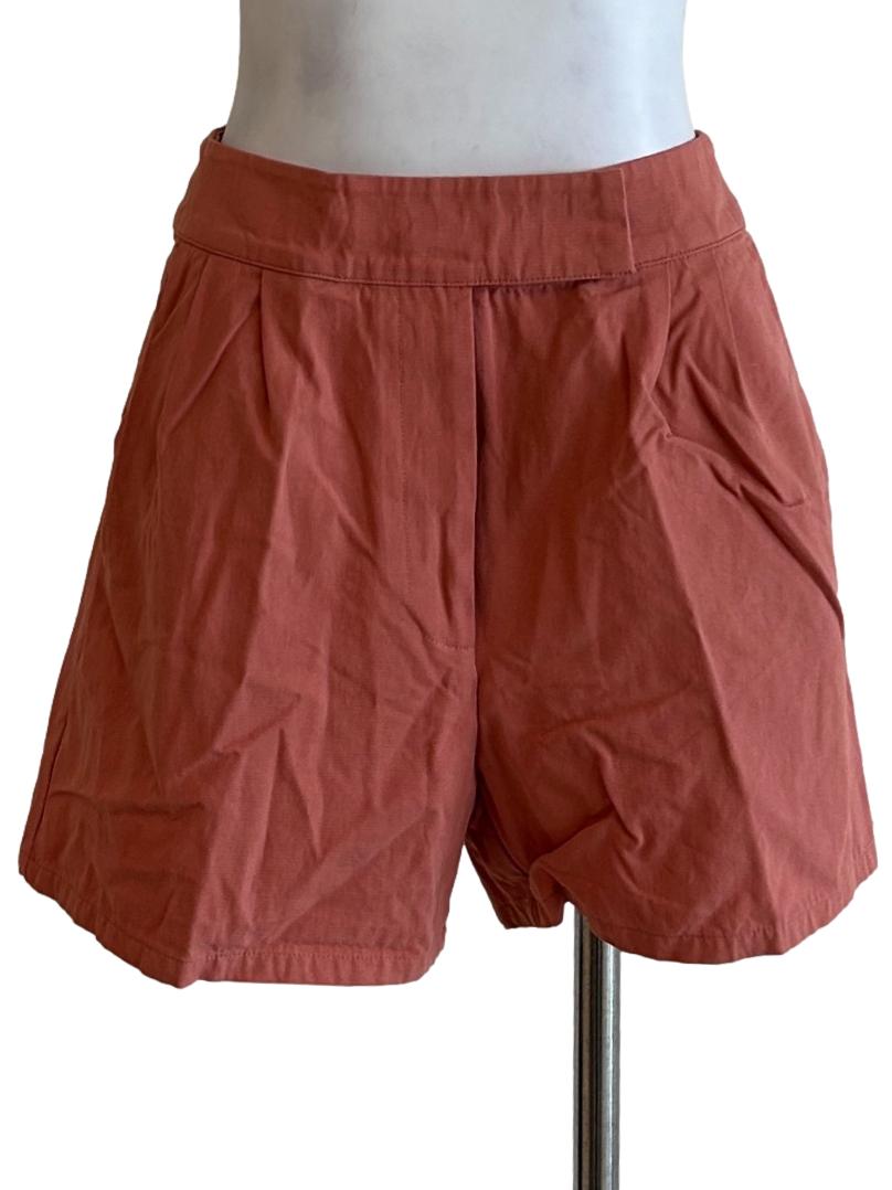 Coral Pink Cotton High-Waisted Pleat Shorts OSN