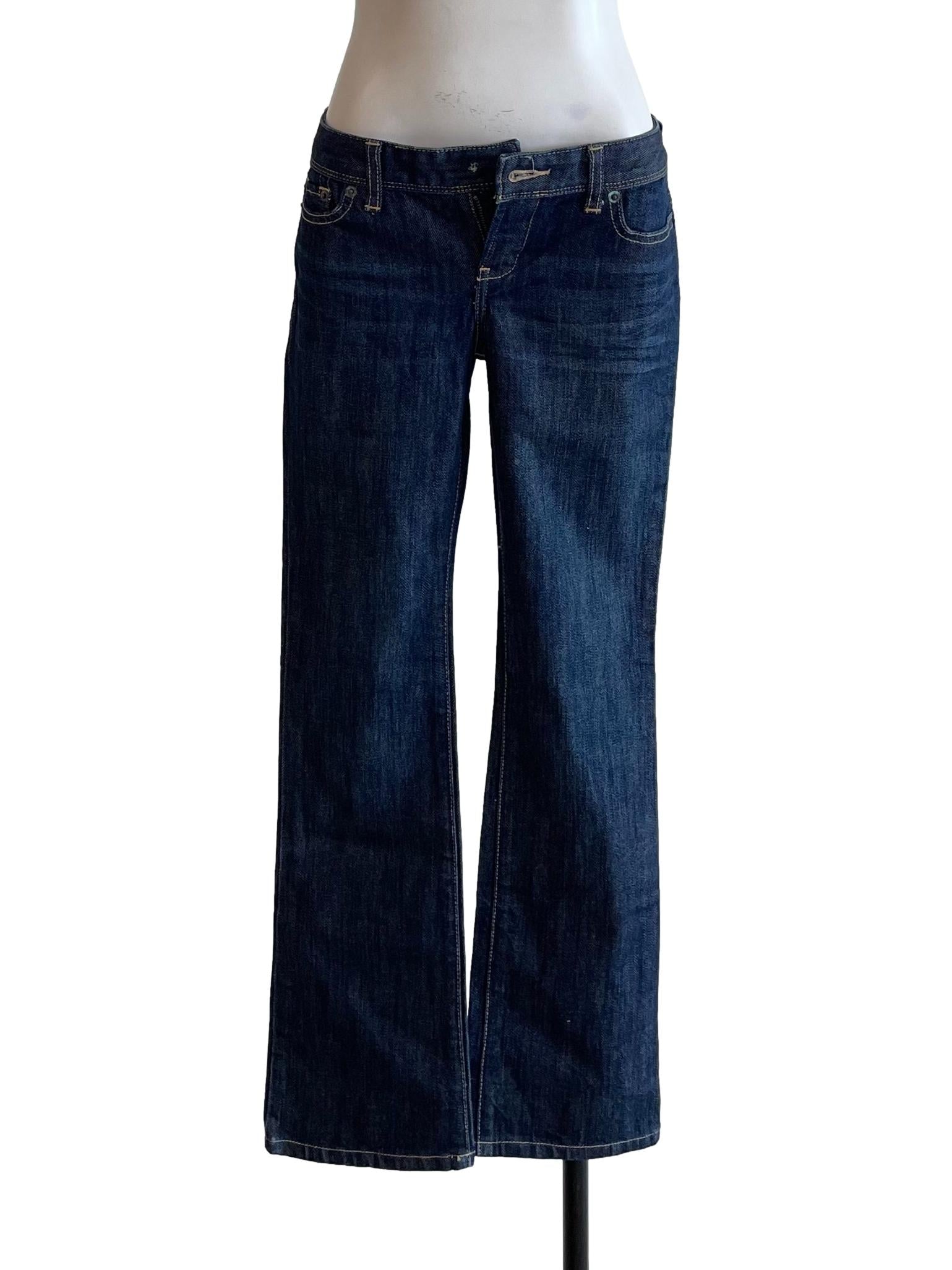 Denim Blue Low Waist Flared Jeans