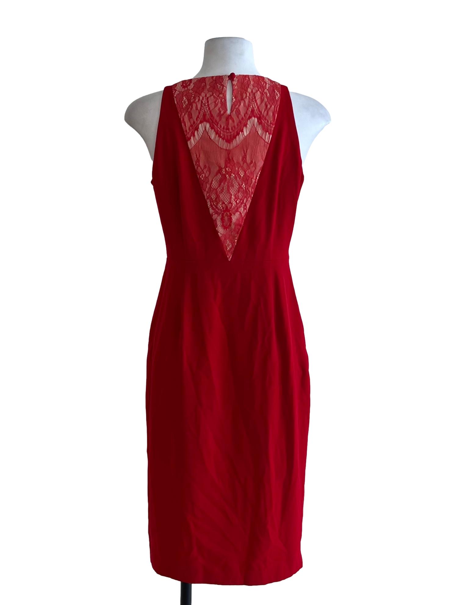 Crimson Red Jewel Neckline A-Line Dress