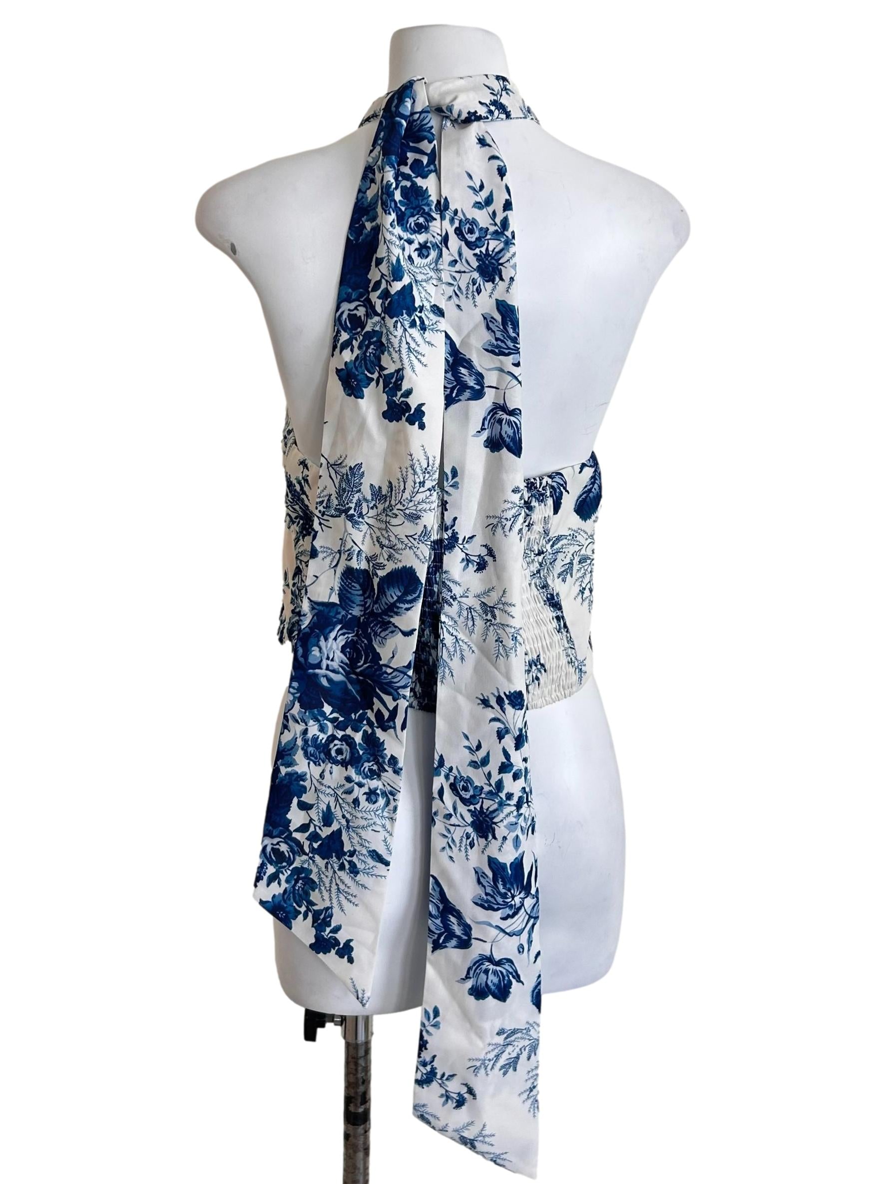 White Blue Floral Prints Halter Top