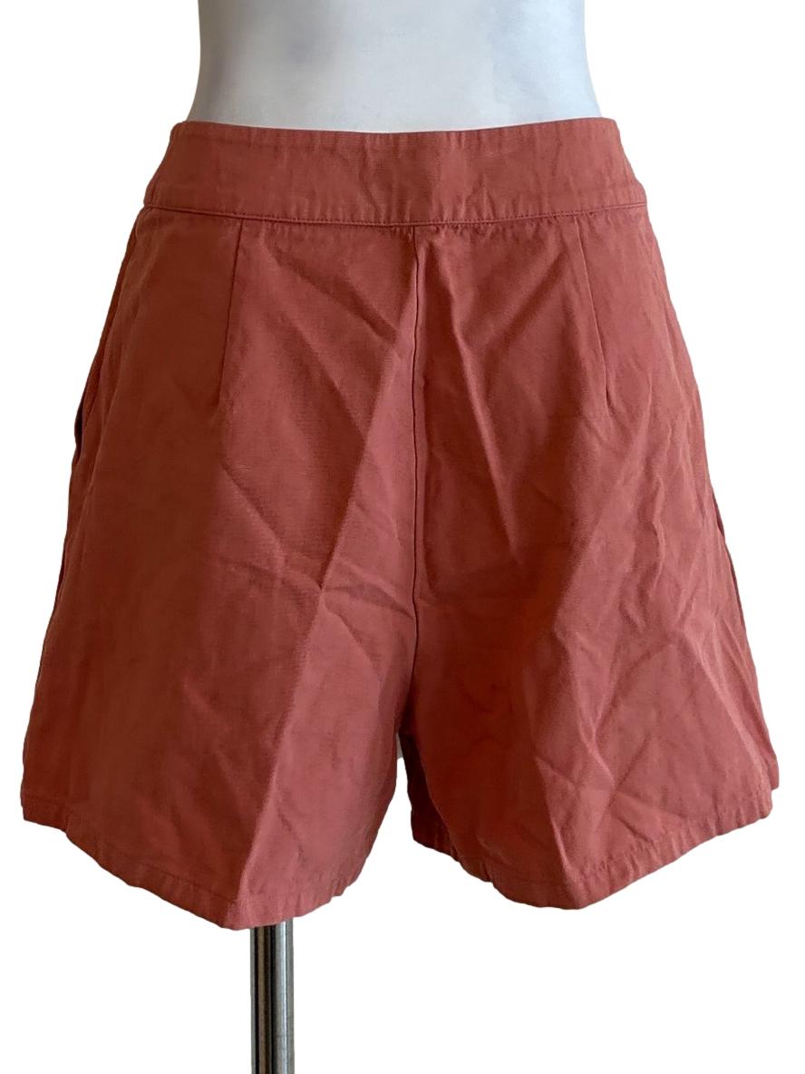 Coral Pink Cotton High-Waisted Pleat Shorts OSN