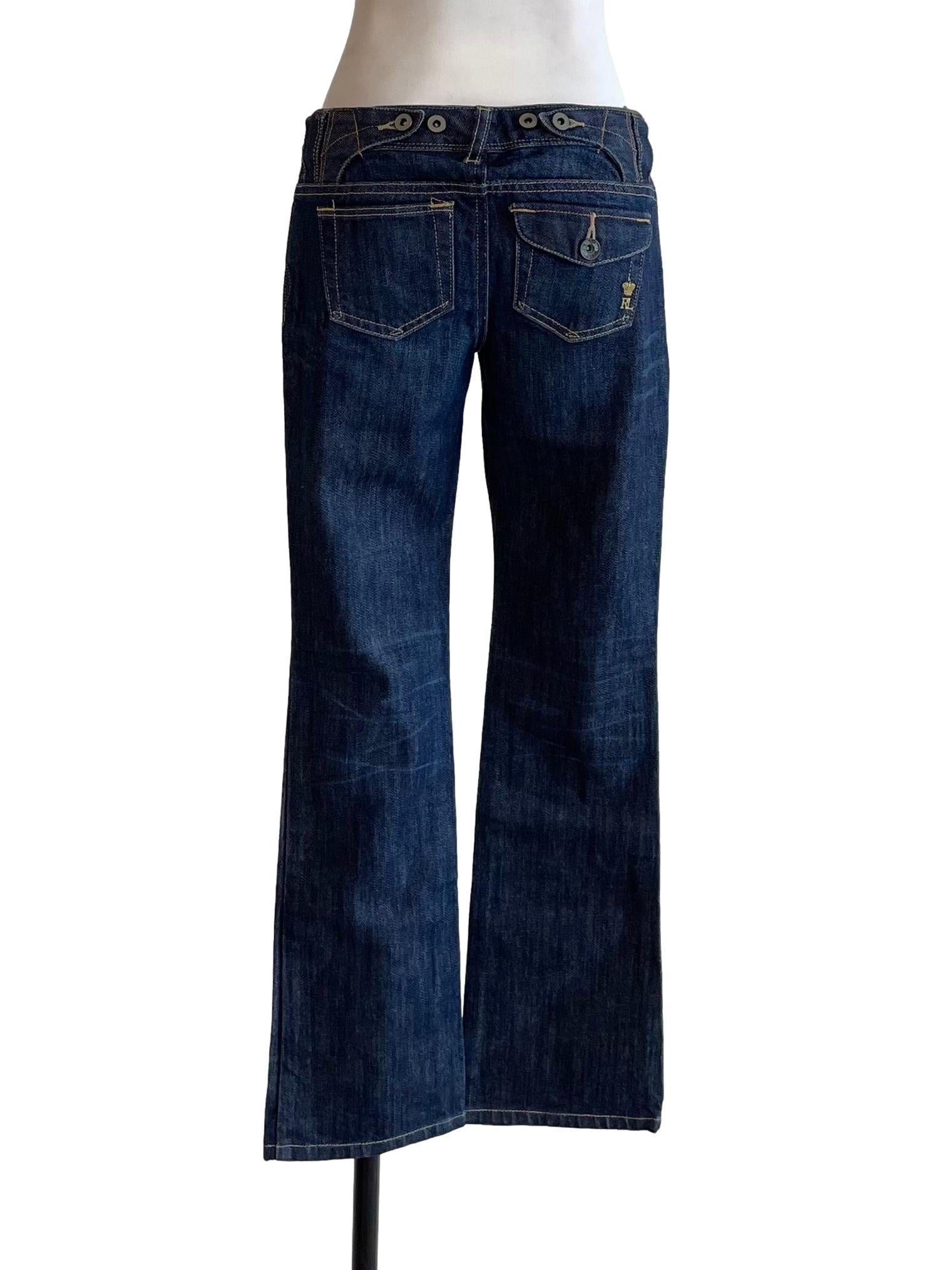 Denim Blue Low Waist Flared Jeans