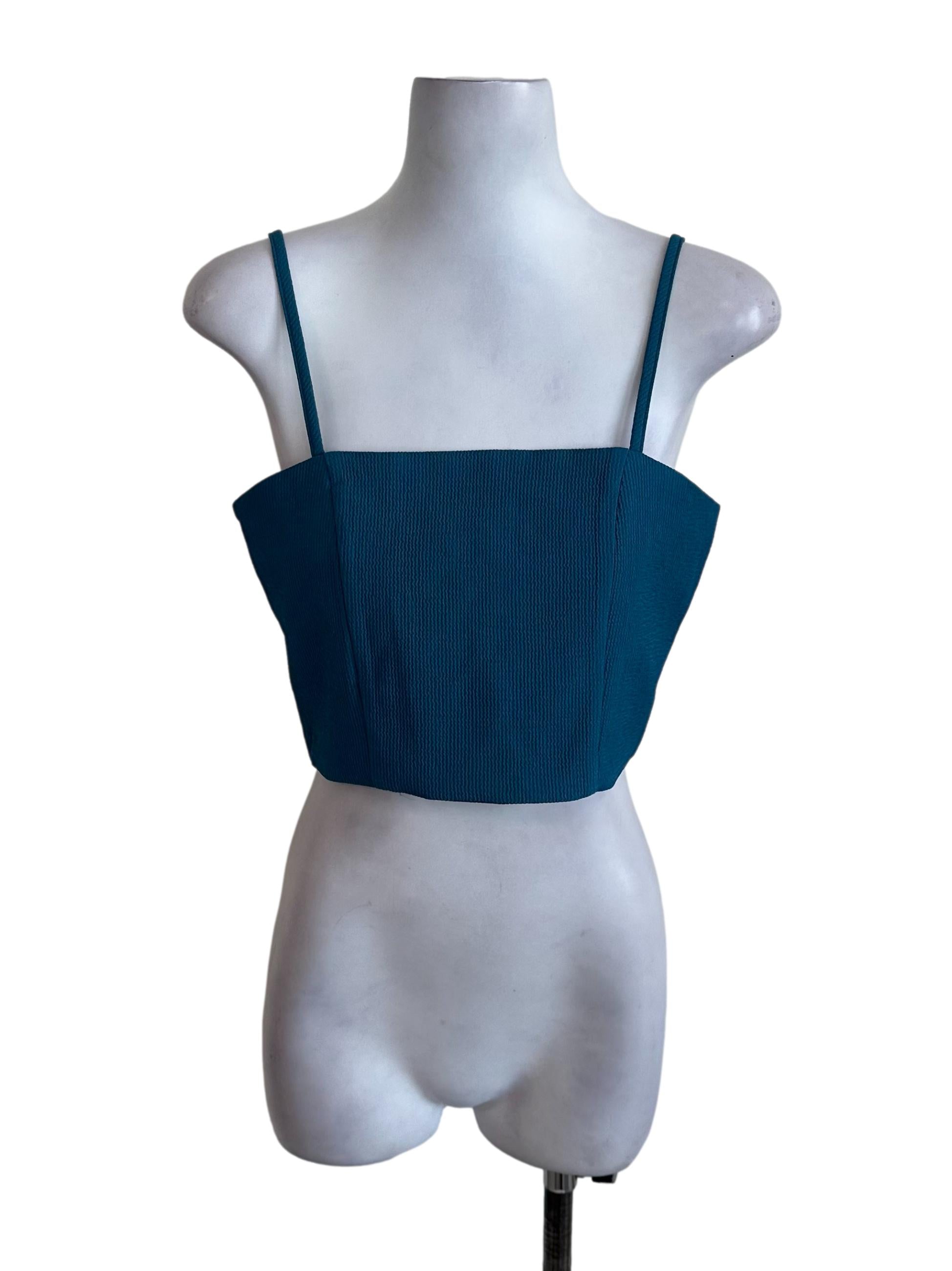 Teal Blue Textured Strap Top