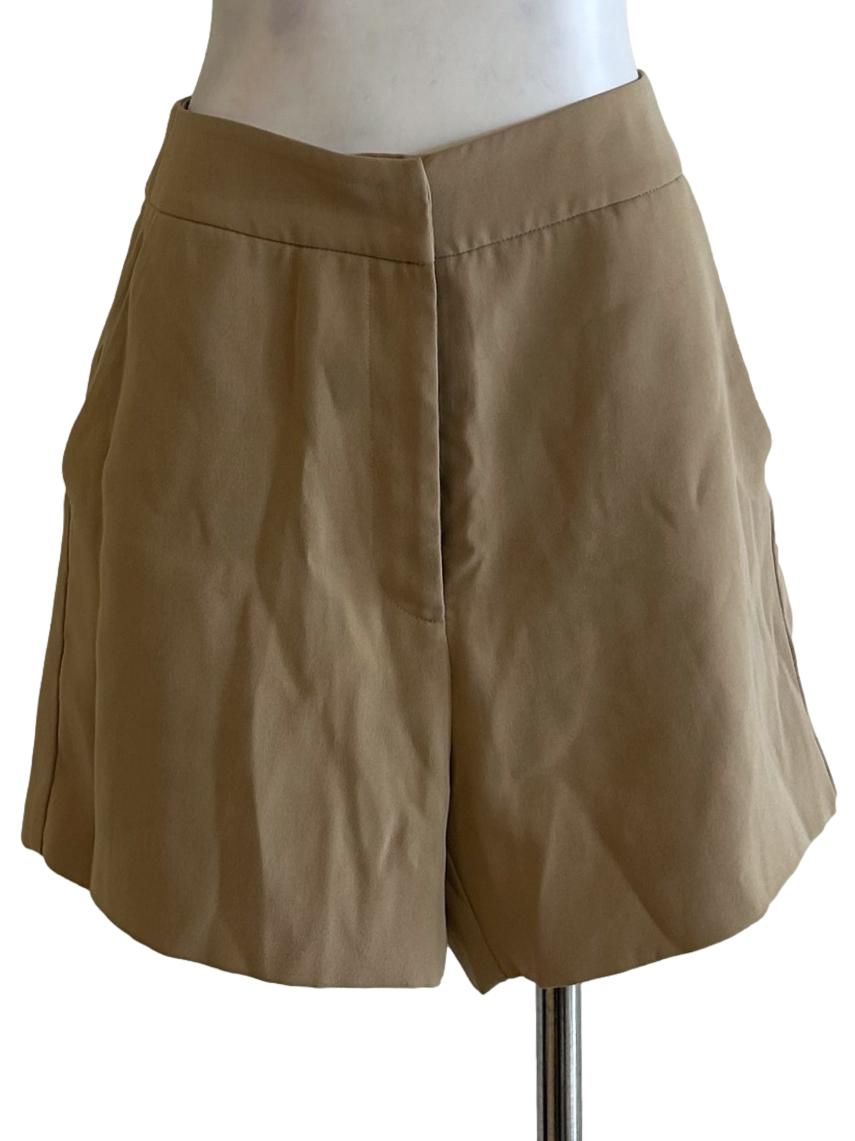 Khaki Cotton High-Waisted Shorts OSN