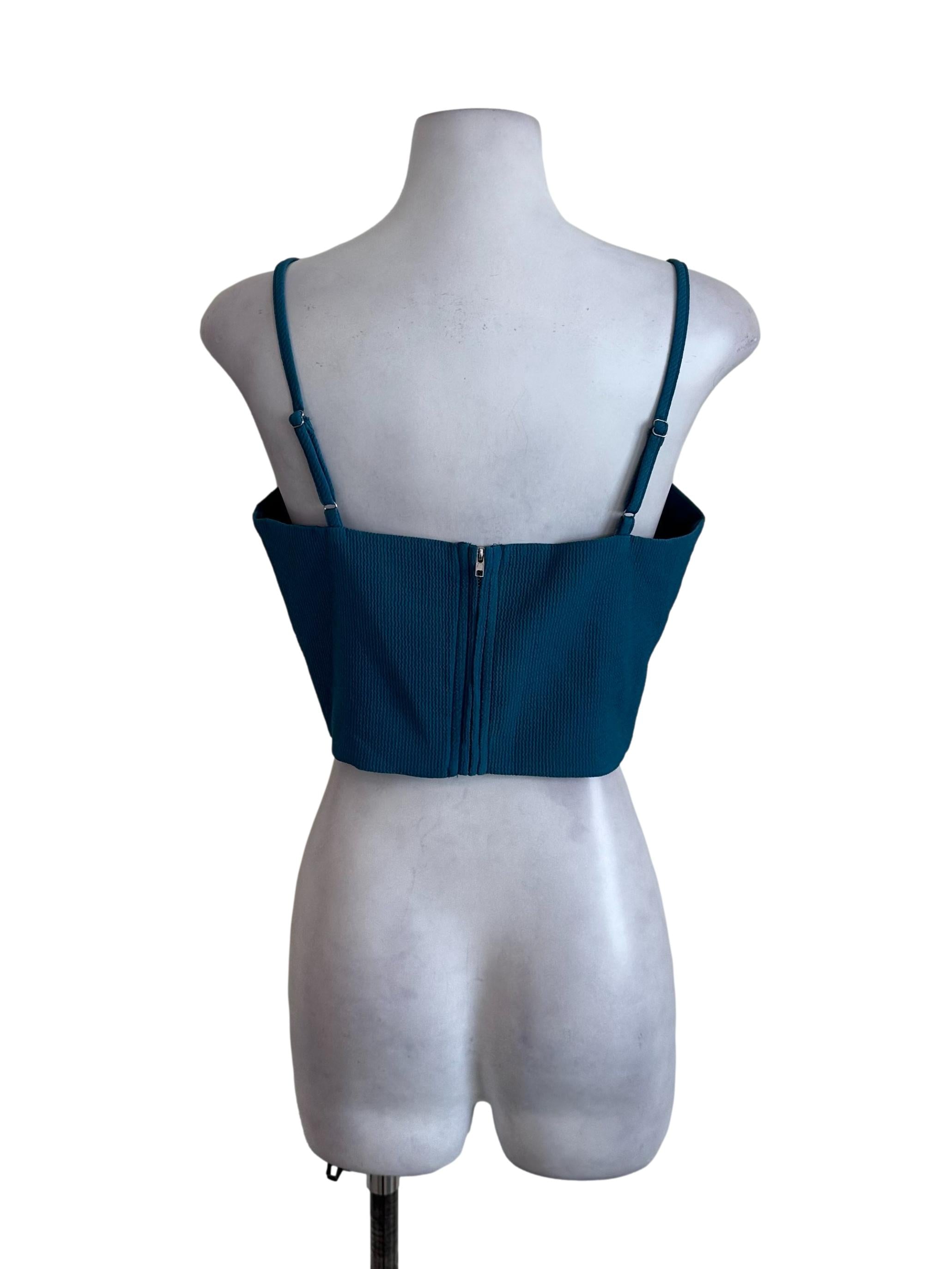 Teal Blue Textured Strap Top