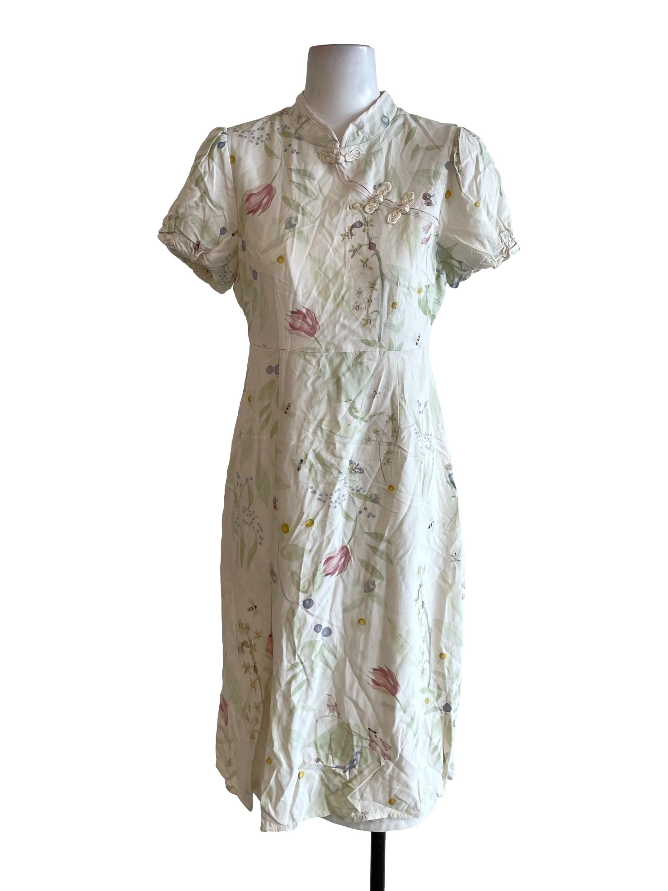 Cream Floral Cheongsam Dress
