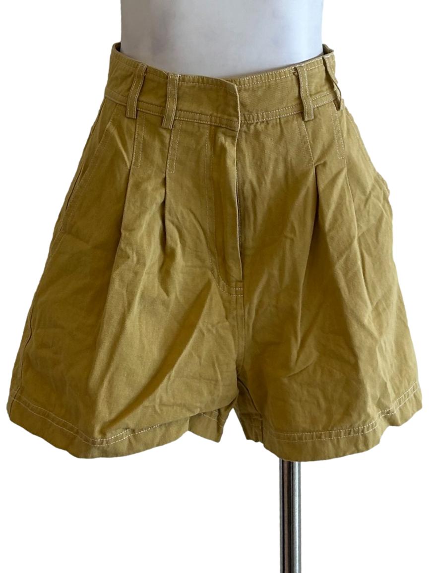 Yellow Contrast Stitch Cotton Shorts OSN