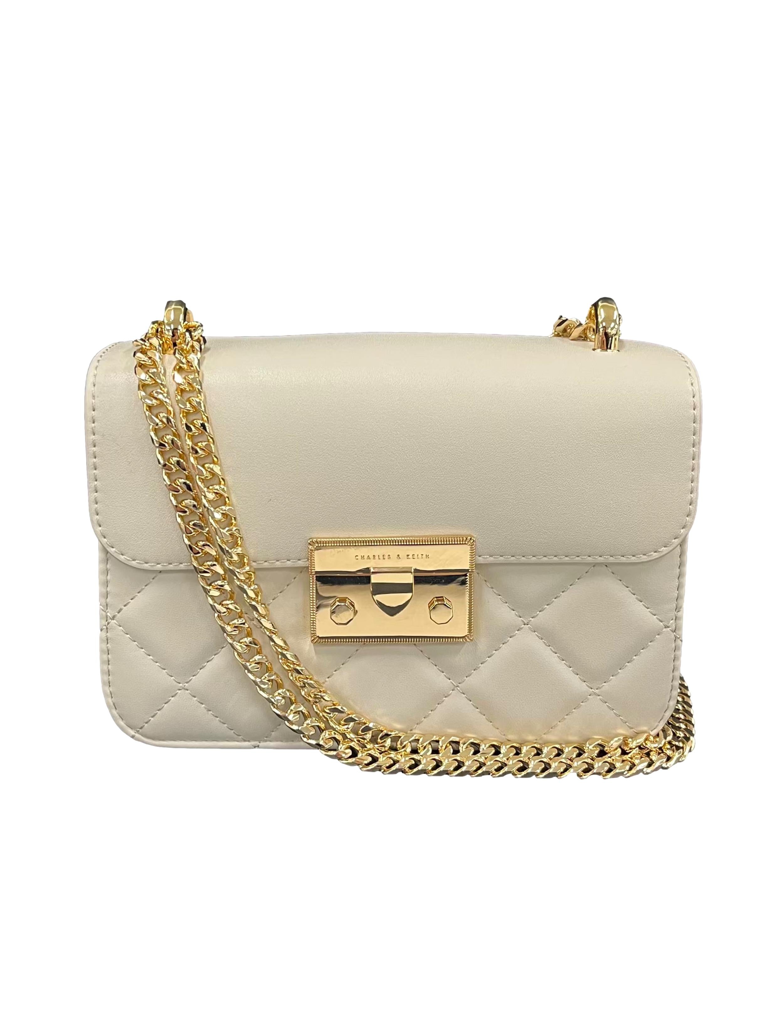 Cream Alva Quilted Chain-Handle Bag