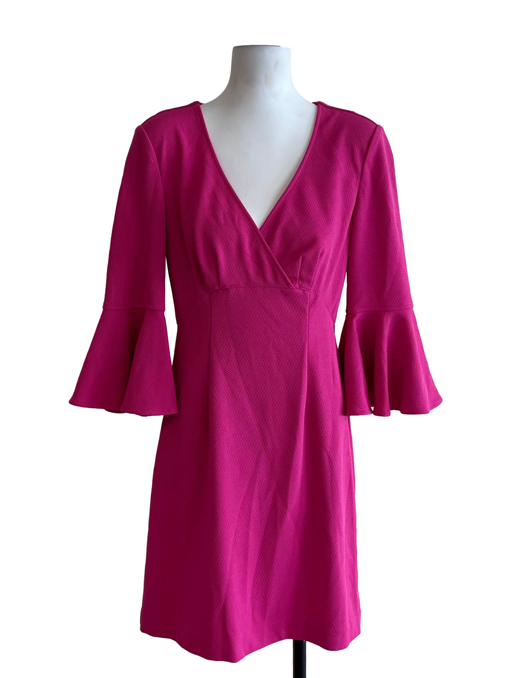 Fuchsia Pink V-Neckline Empire Dress