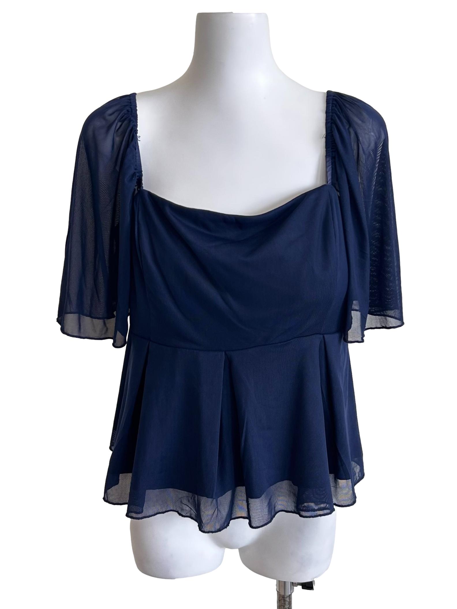 Dark Navy Mesh Peplum Top