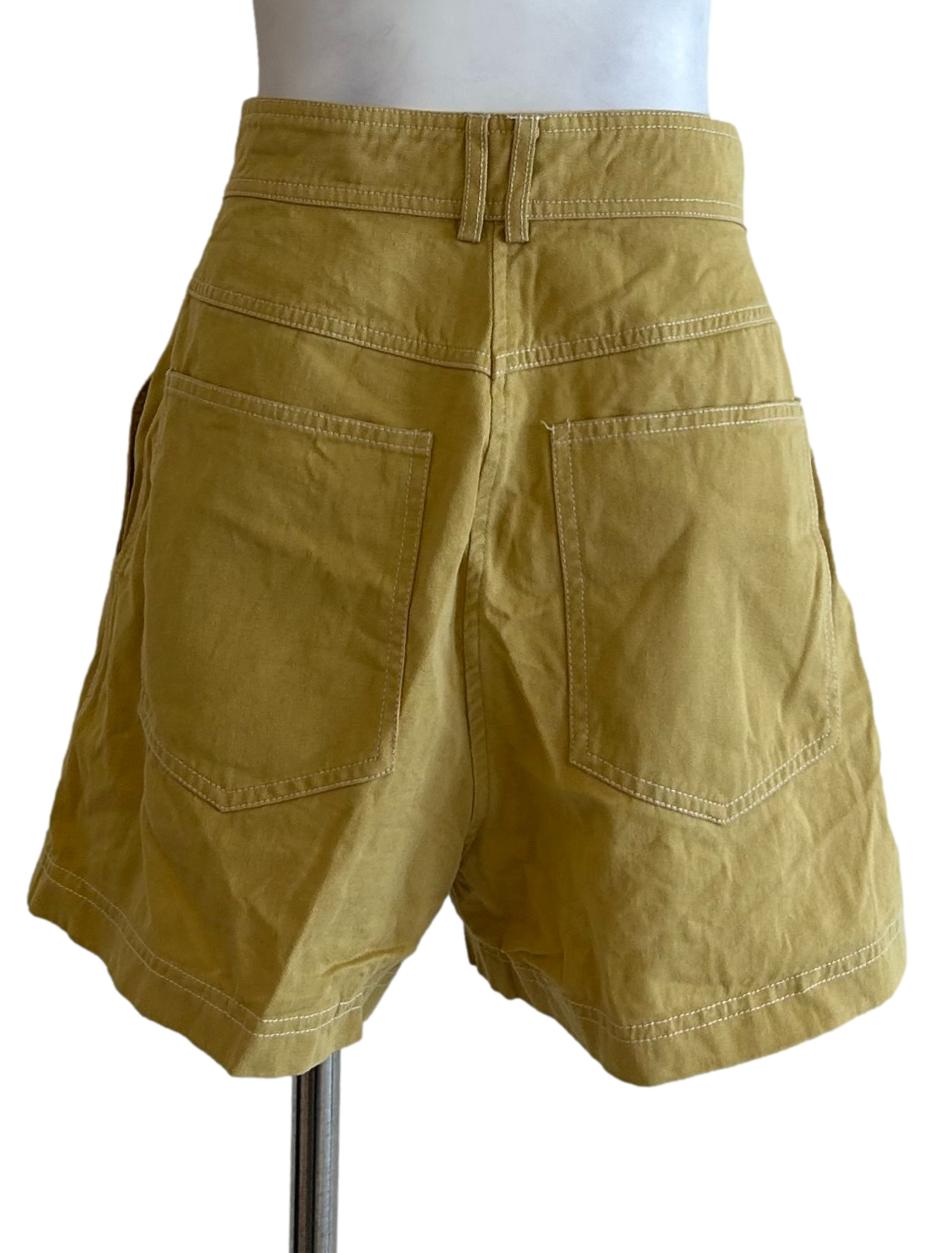 Yellow Contrast Stitch Cotton Shorts OSN