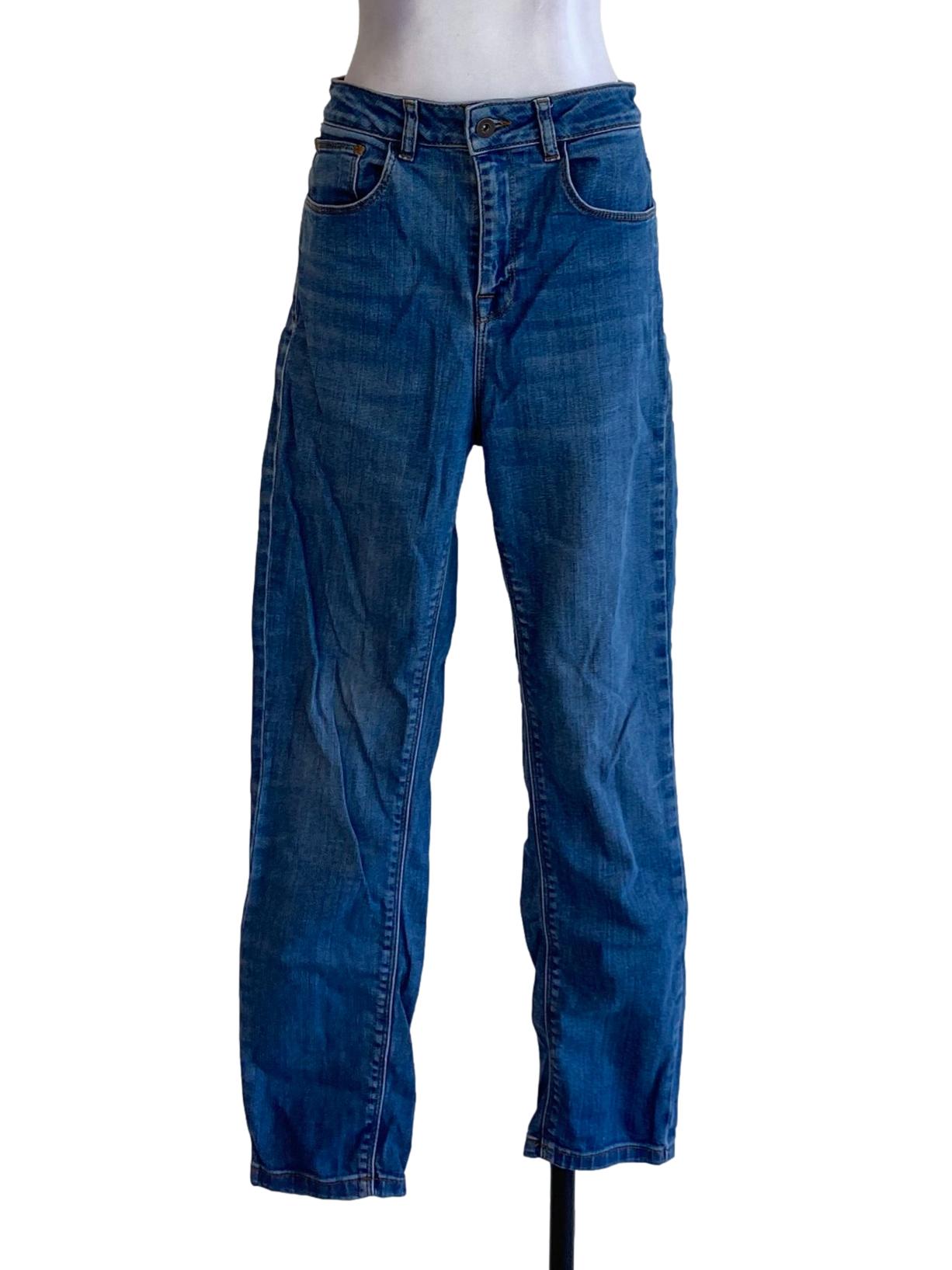Denim Blue Buttoned Waist Slim Fit Jeans