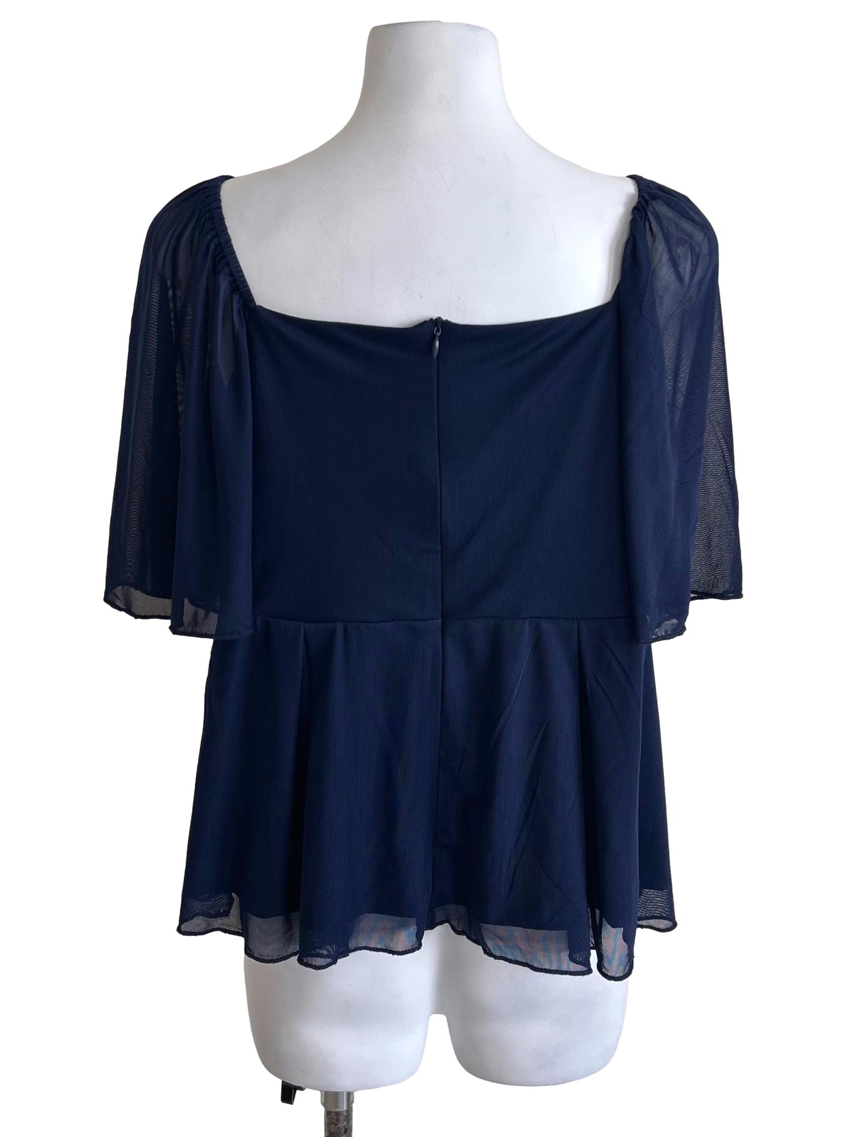 Dark Navy Mesh Peplum Top