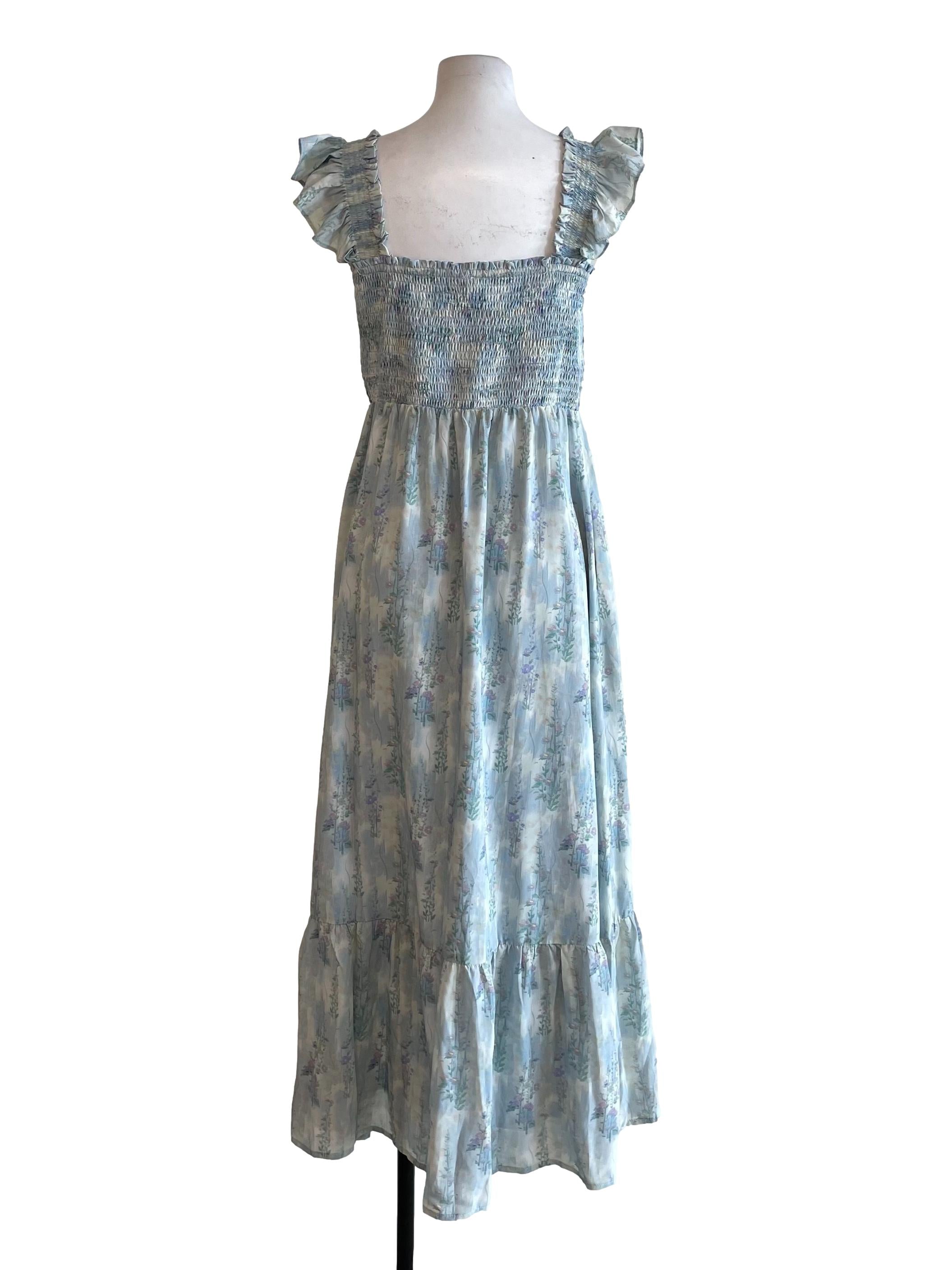 Dusty Blue Shirred Coquette Dress