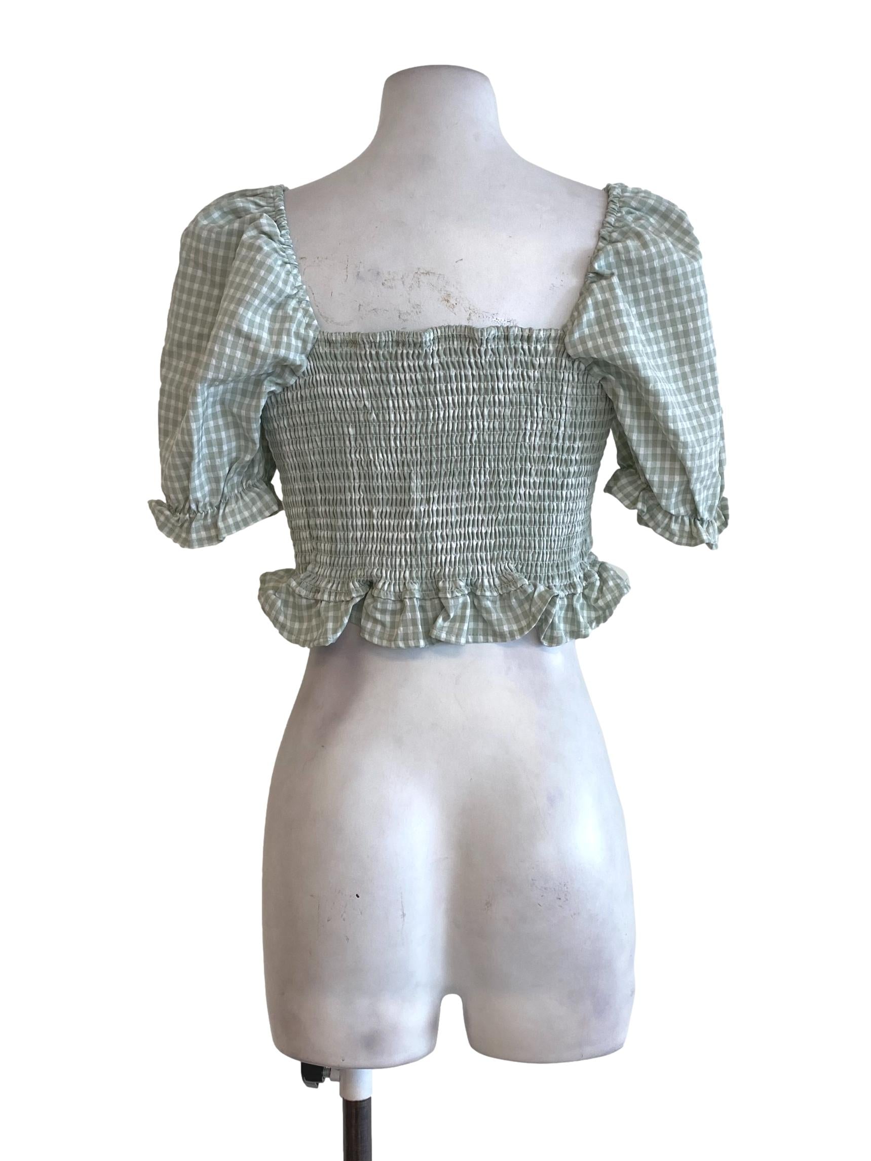 Green Gingham Crop Top