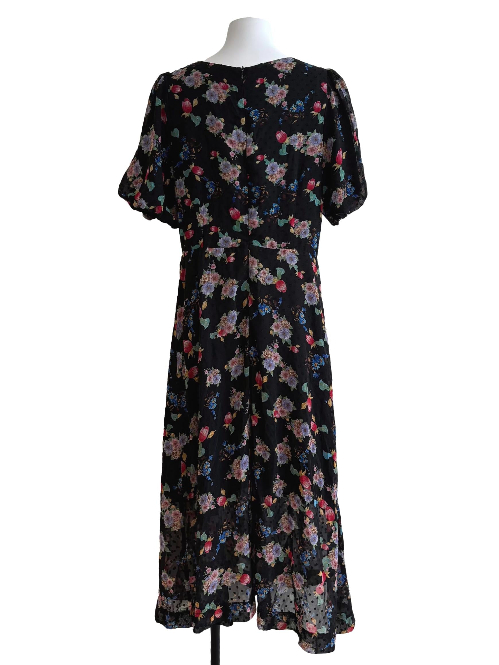 Raven Black Square Neck Floral Dress