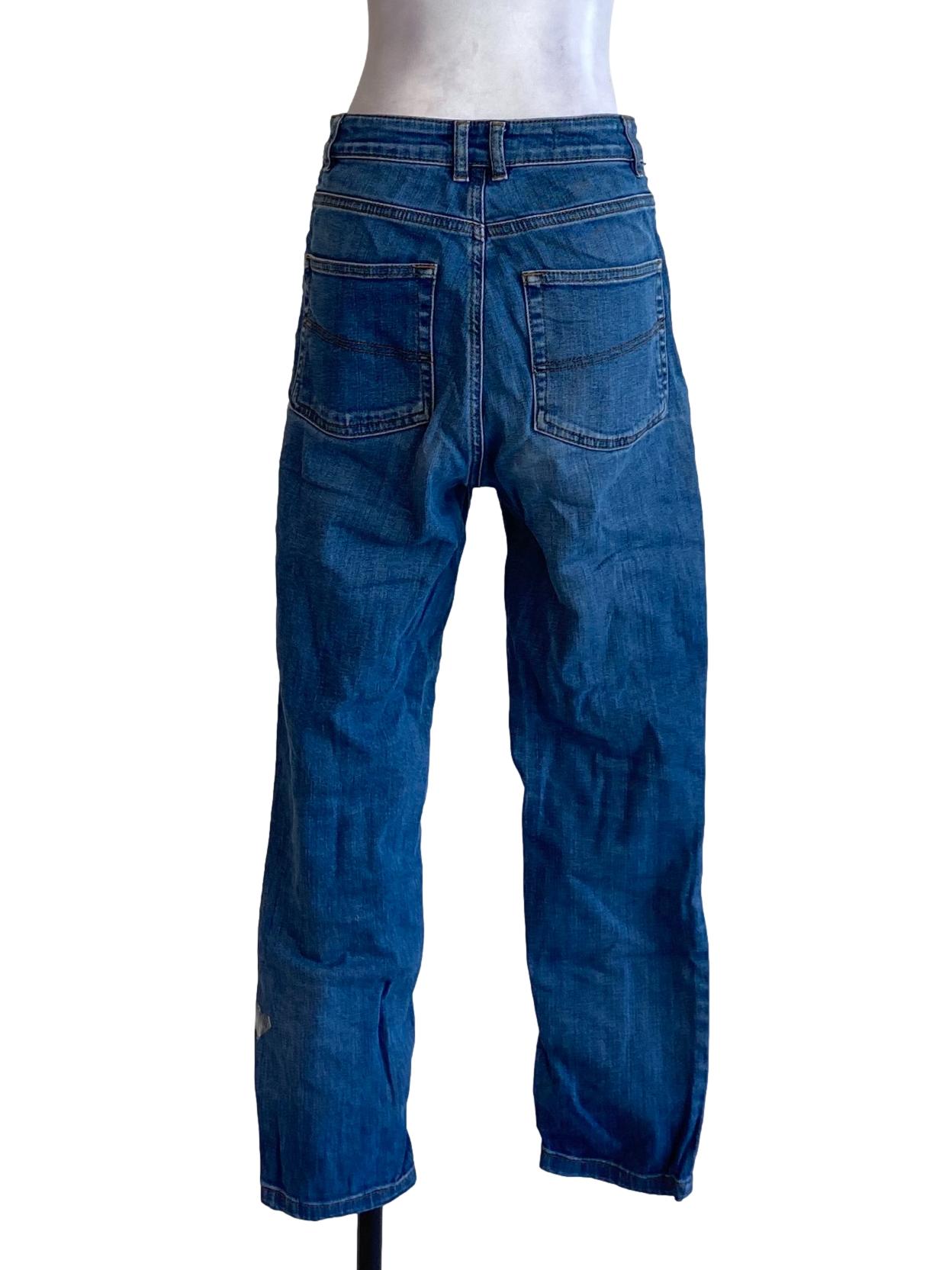 Denim Blue Buttoned Waist Slim Fit Jeans