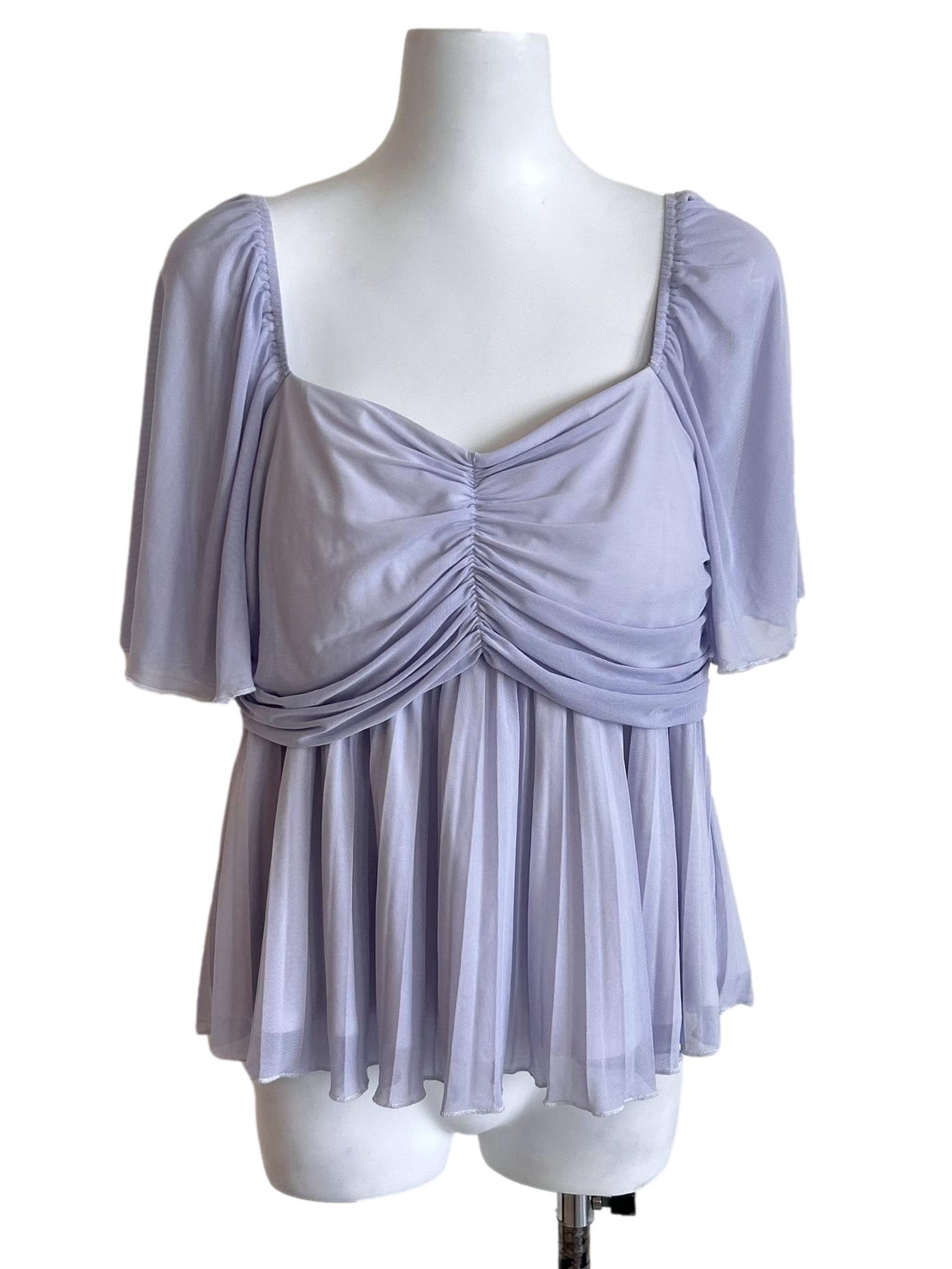 Lilac Mesh Flutter Sleeves Top