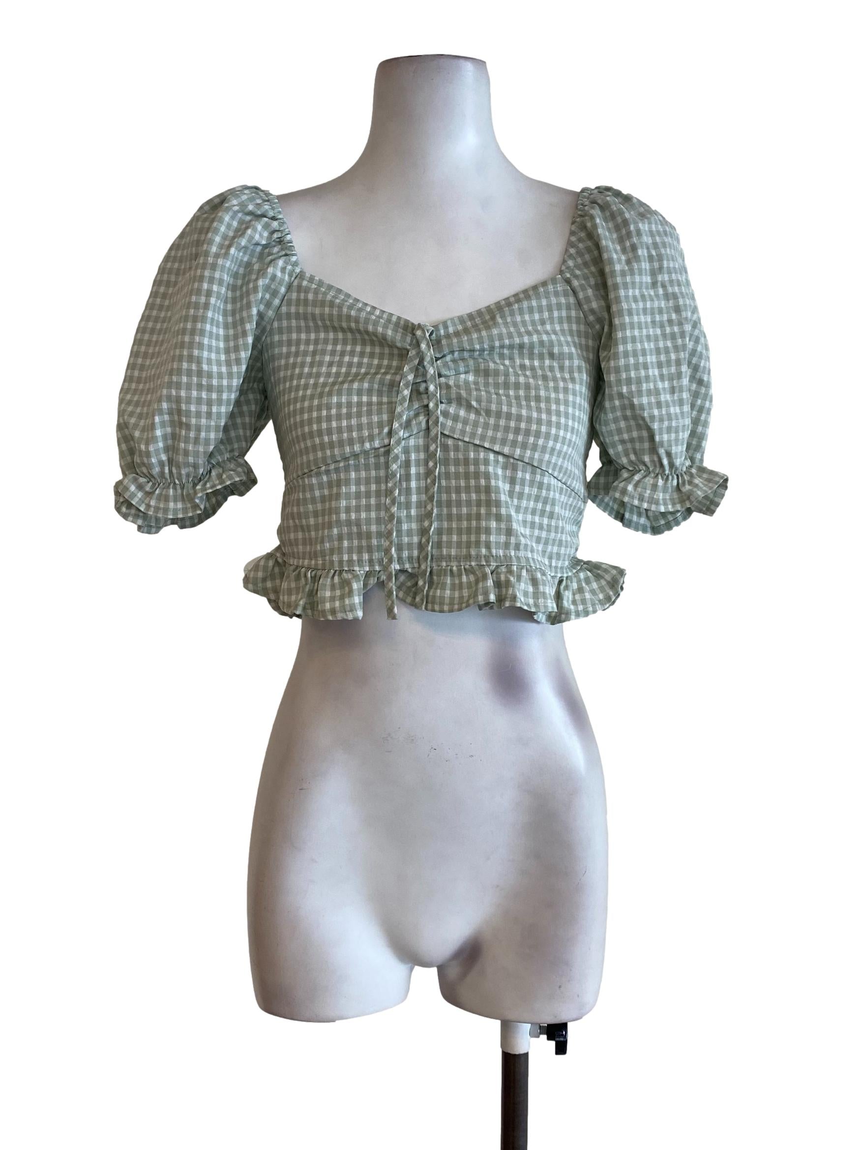Green Gingham Crop Top