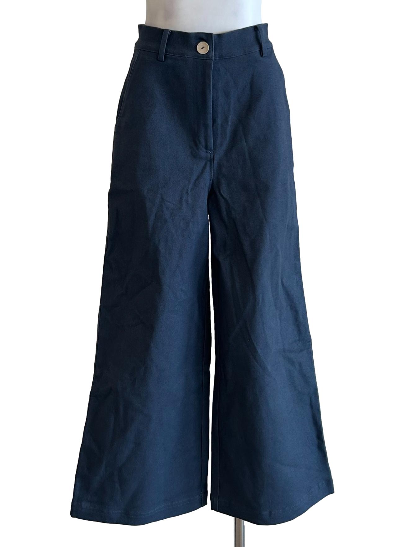 Blue Cotton Twill Flare Pants OSN