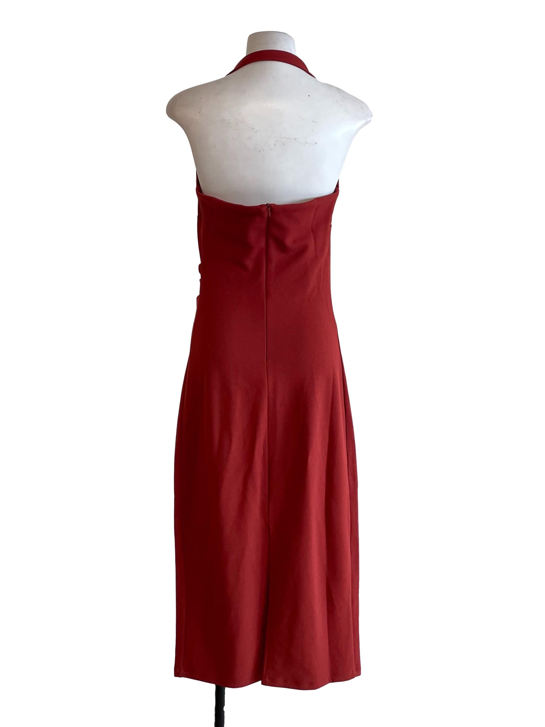 Brick Halter Neck Draped Dress