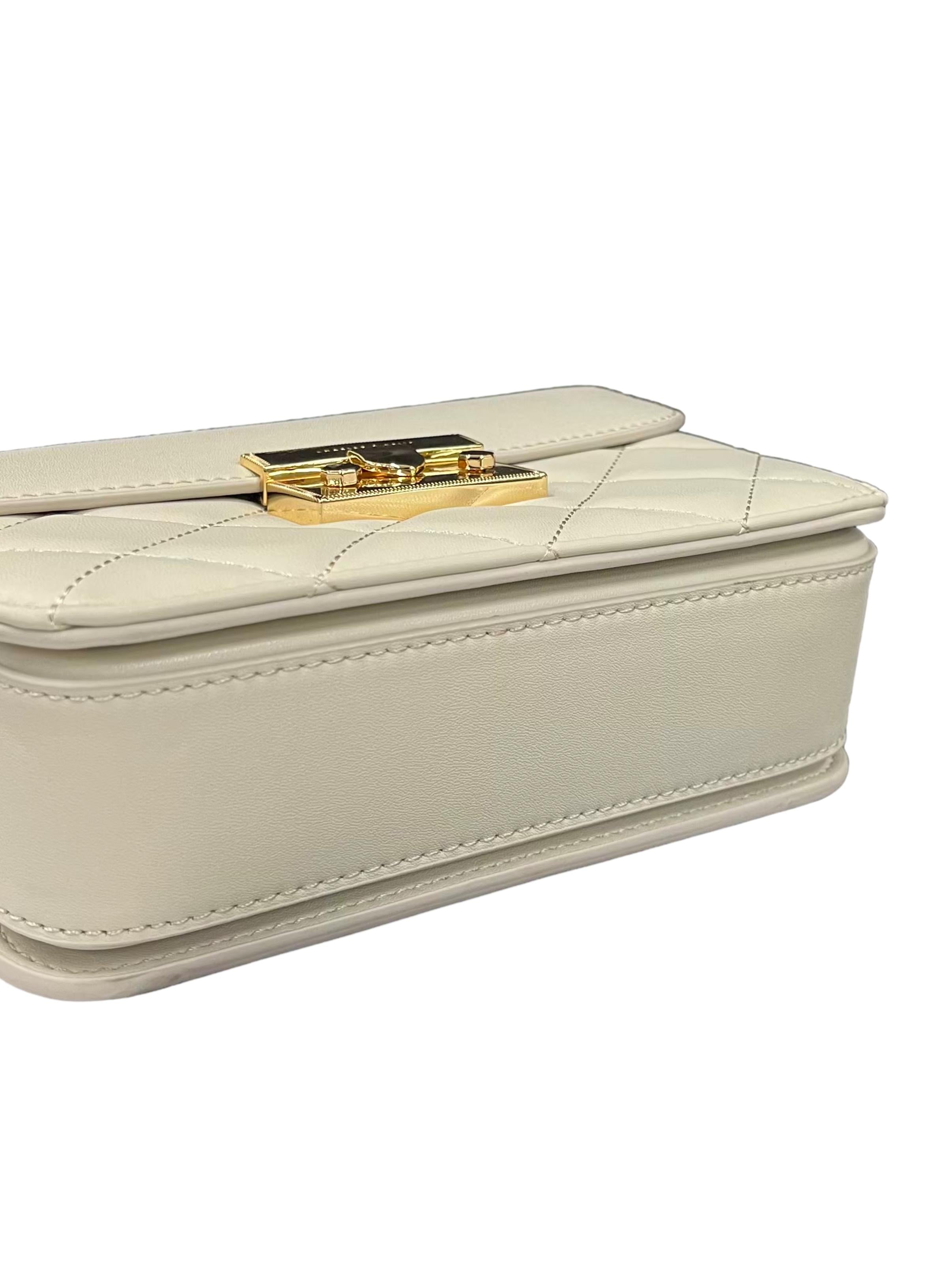 Cream Alva Quilted Chain-Handle Bag