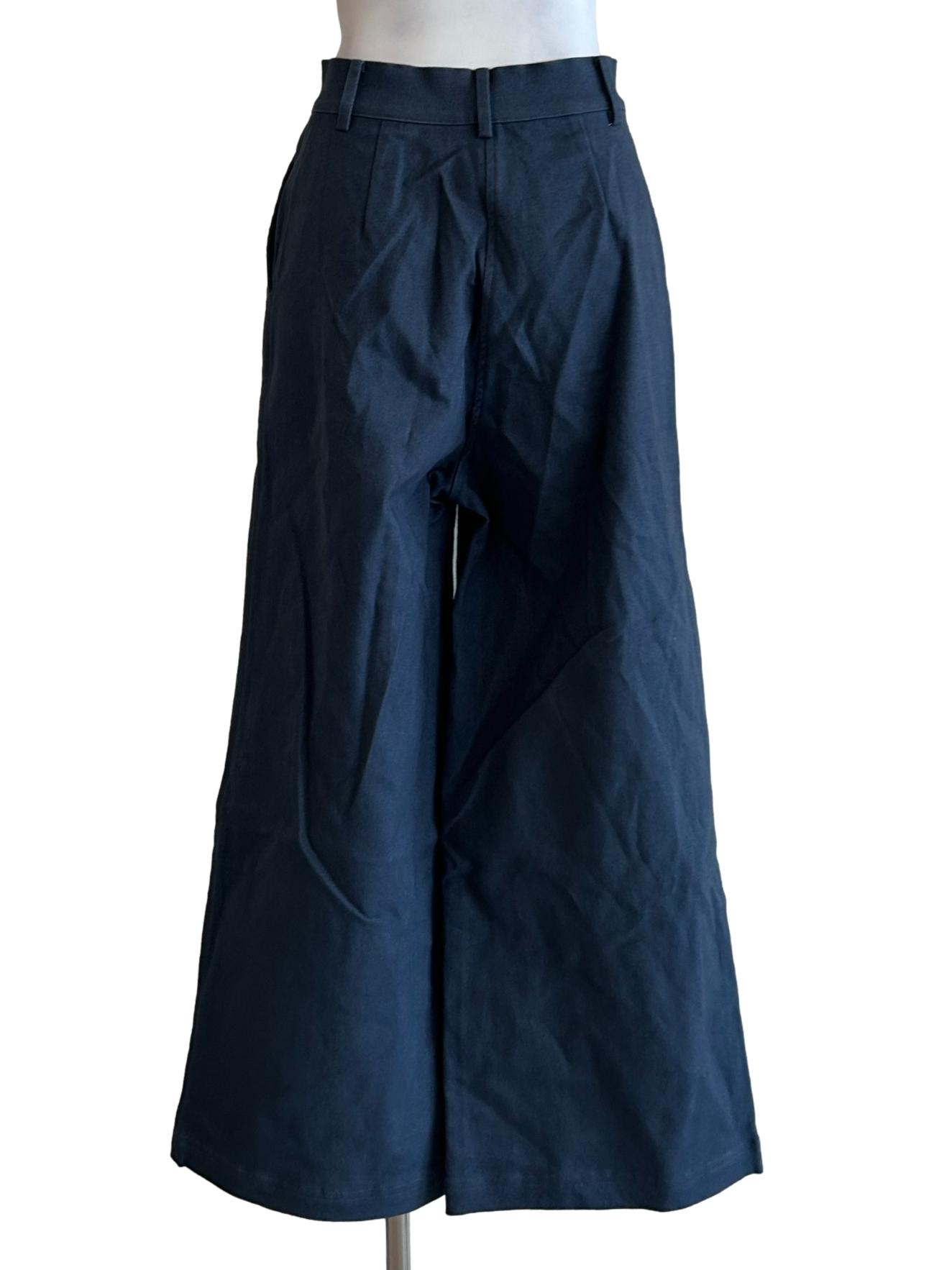 Blue Cotton Twill Flare Pants OSN