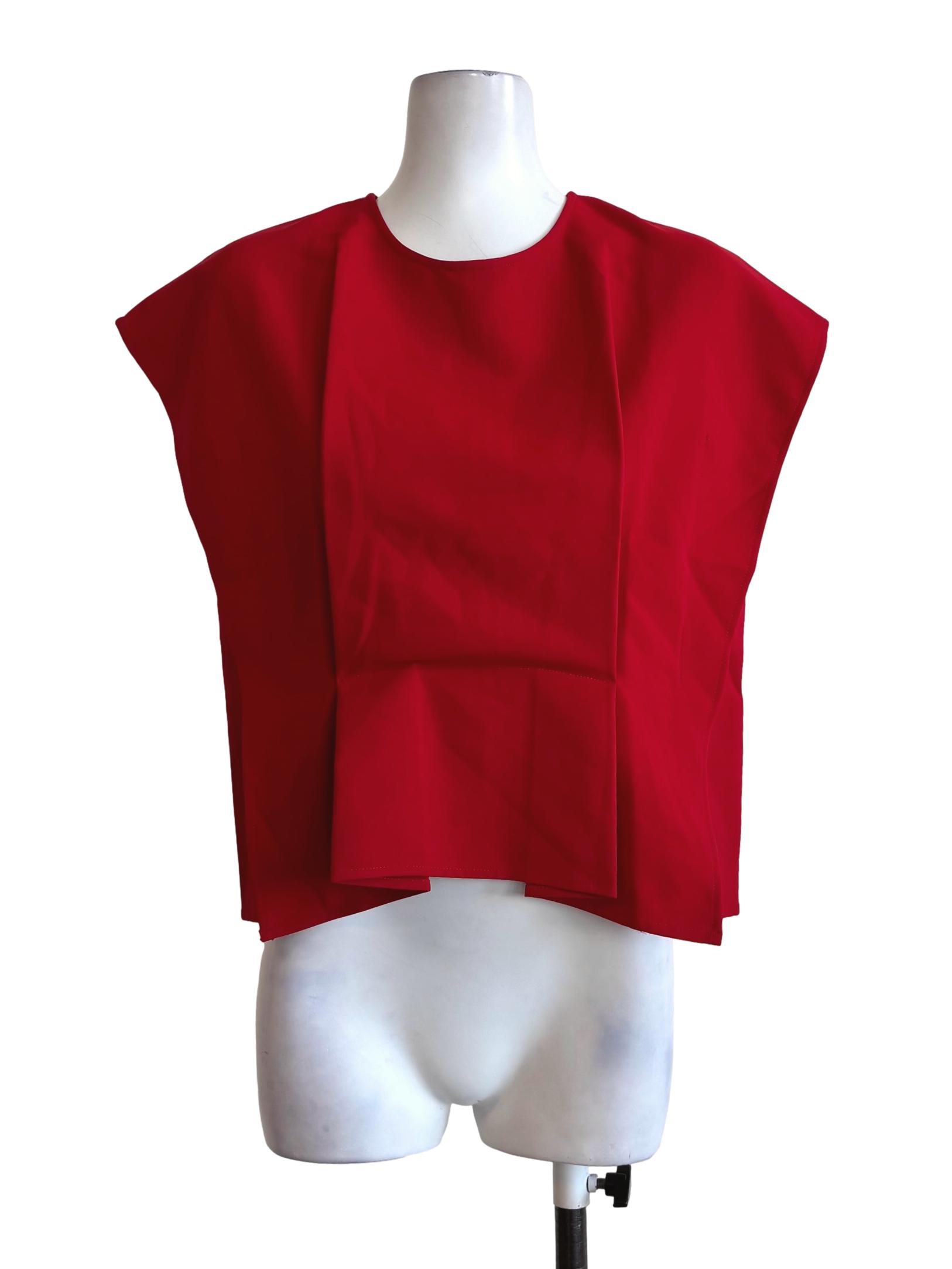 Fire Red Sleeveless Pleat Top