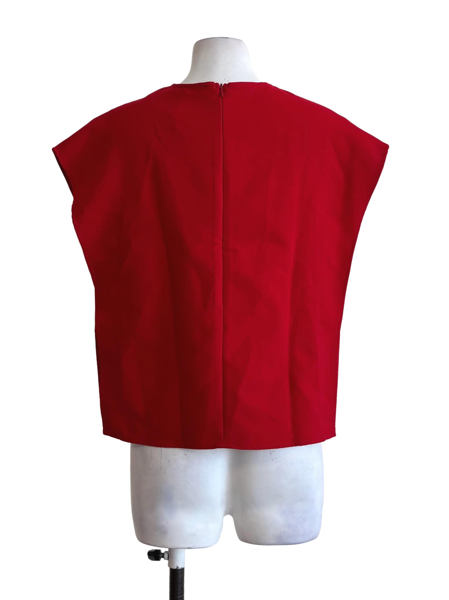 Fire Red Sleeveless Pleat Top