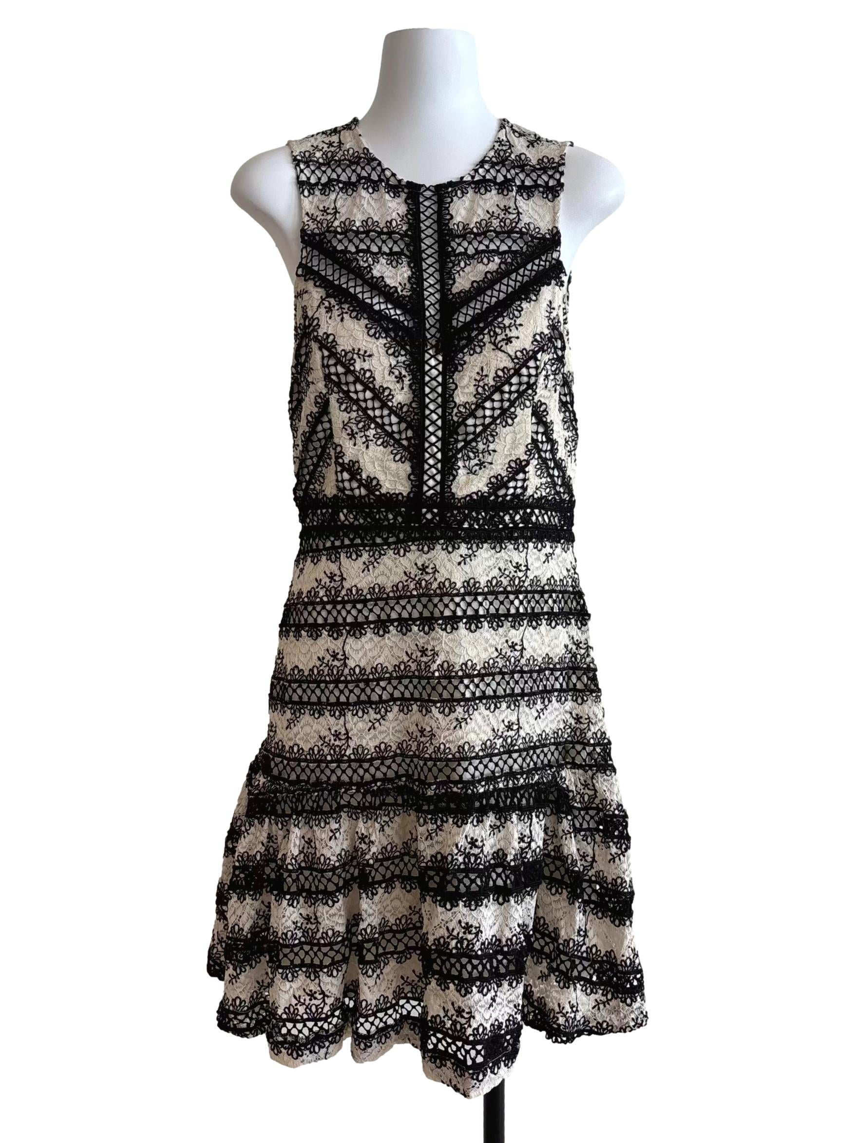 Ivory White Black Lace Ruffle Dress