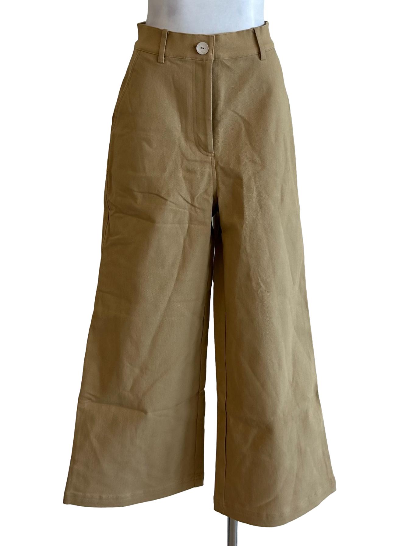 Khaki Cotton Twill Flare Pants OSN