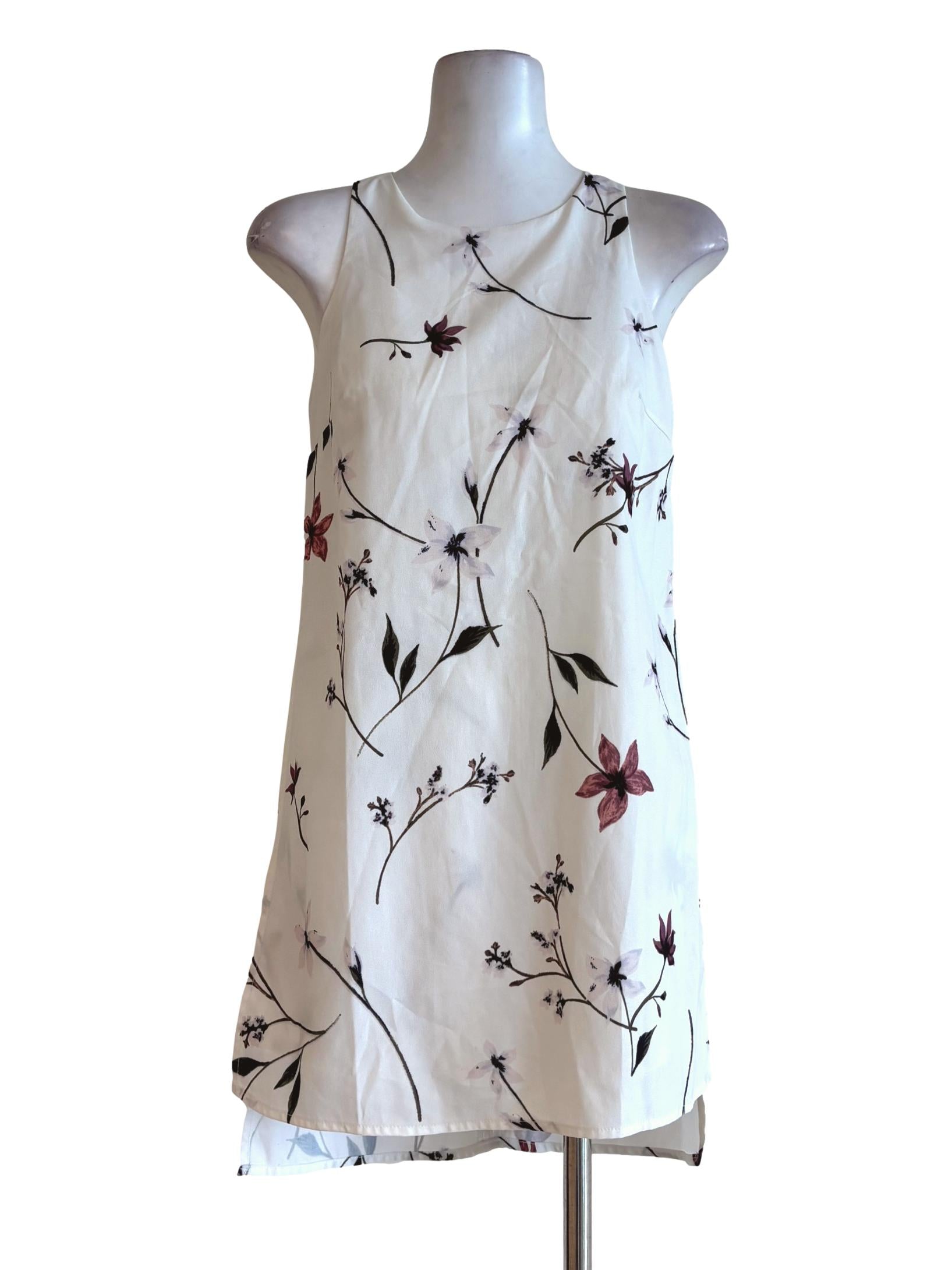 White Flower Printed Dress
