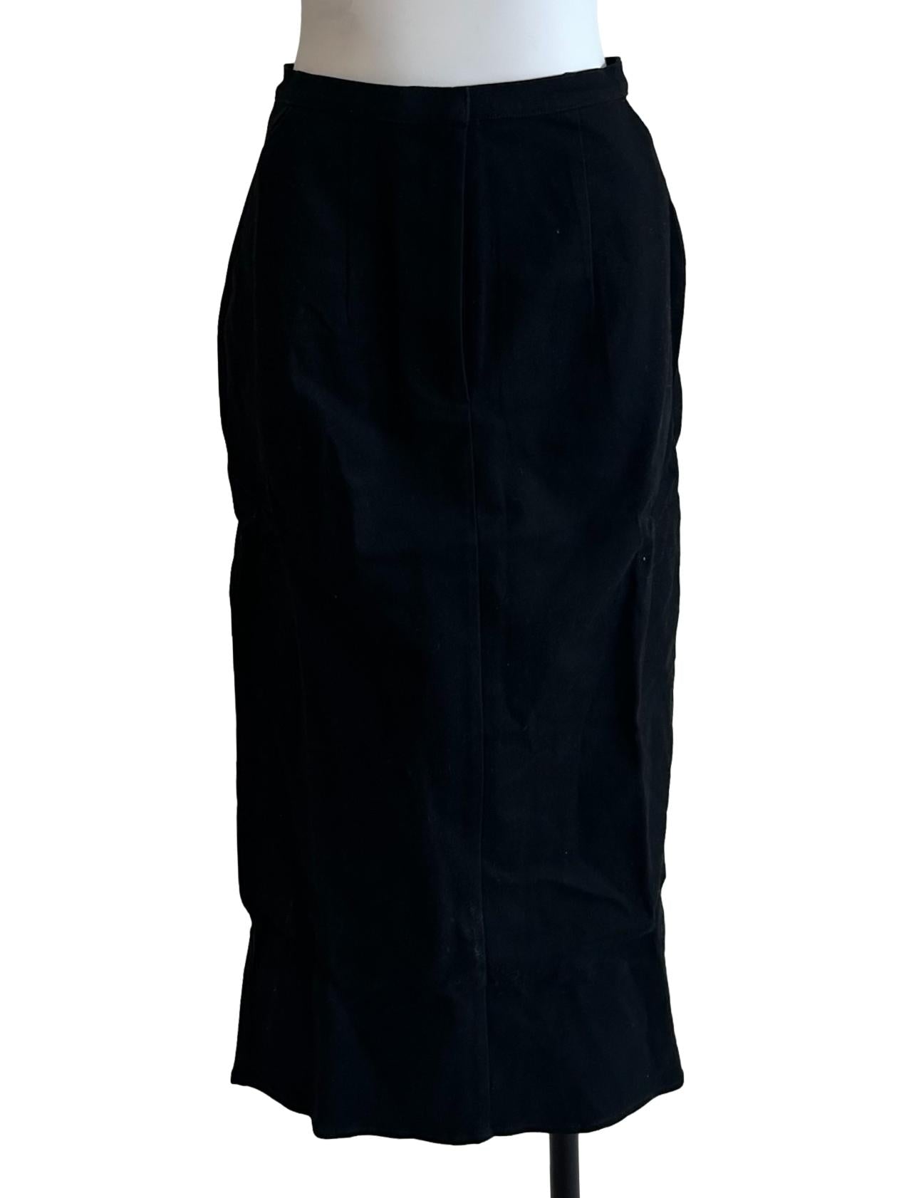 Black Organic Cotton Twill Midi Skirt OSN