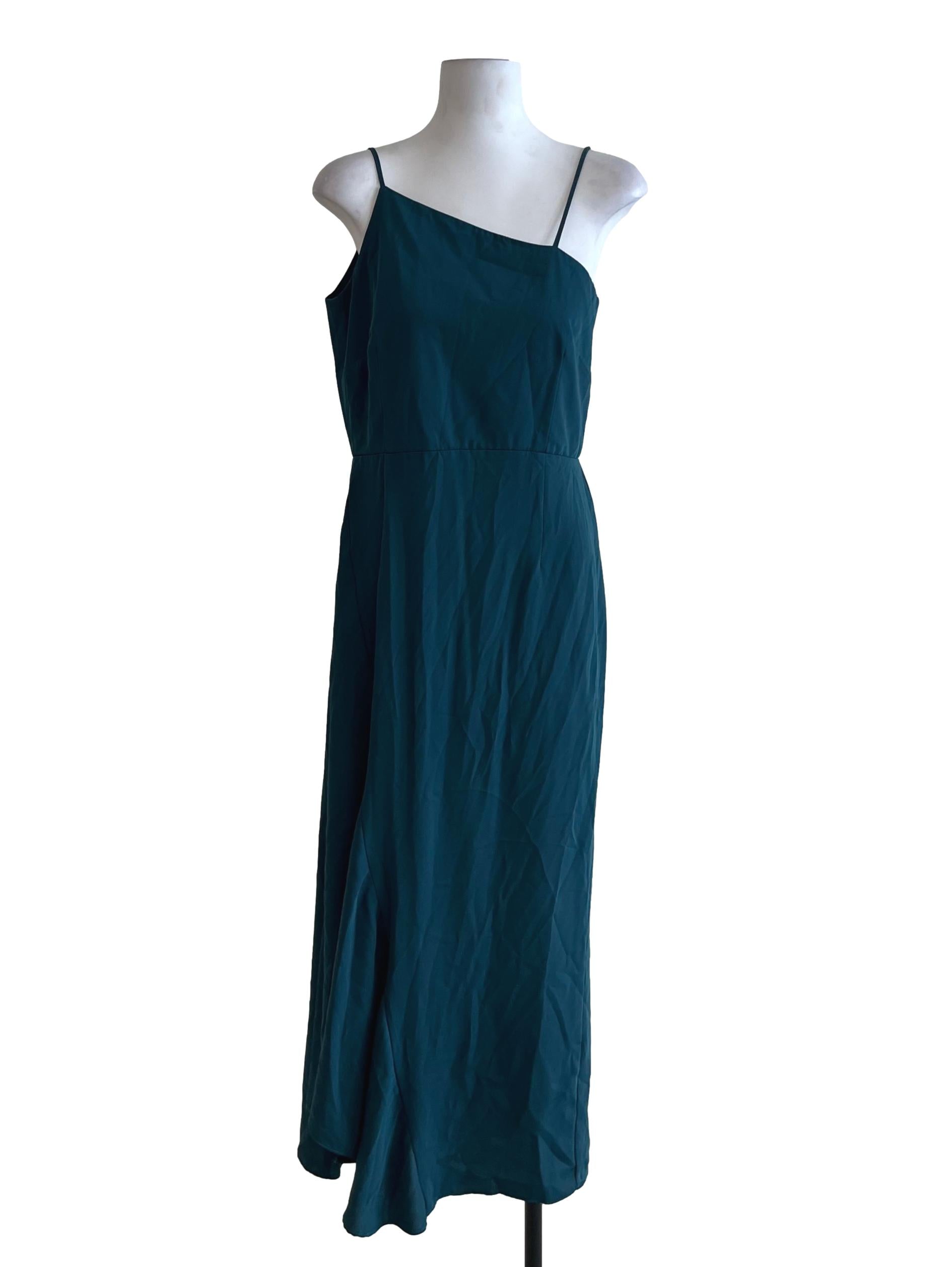 Ocean Blue Asymmetrical Neckline A-Line Dress