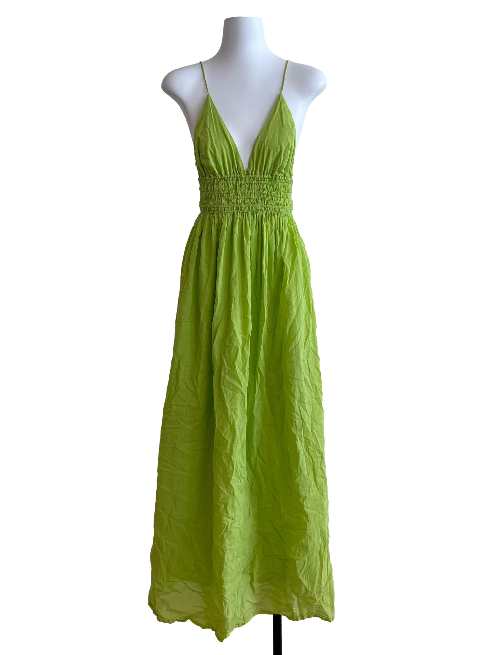 Chartreuse Green Smocked Maxi Dress