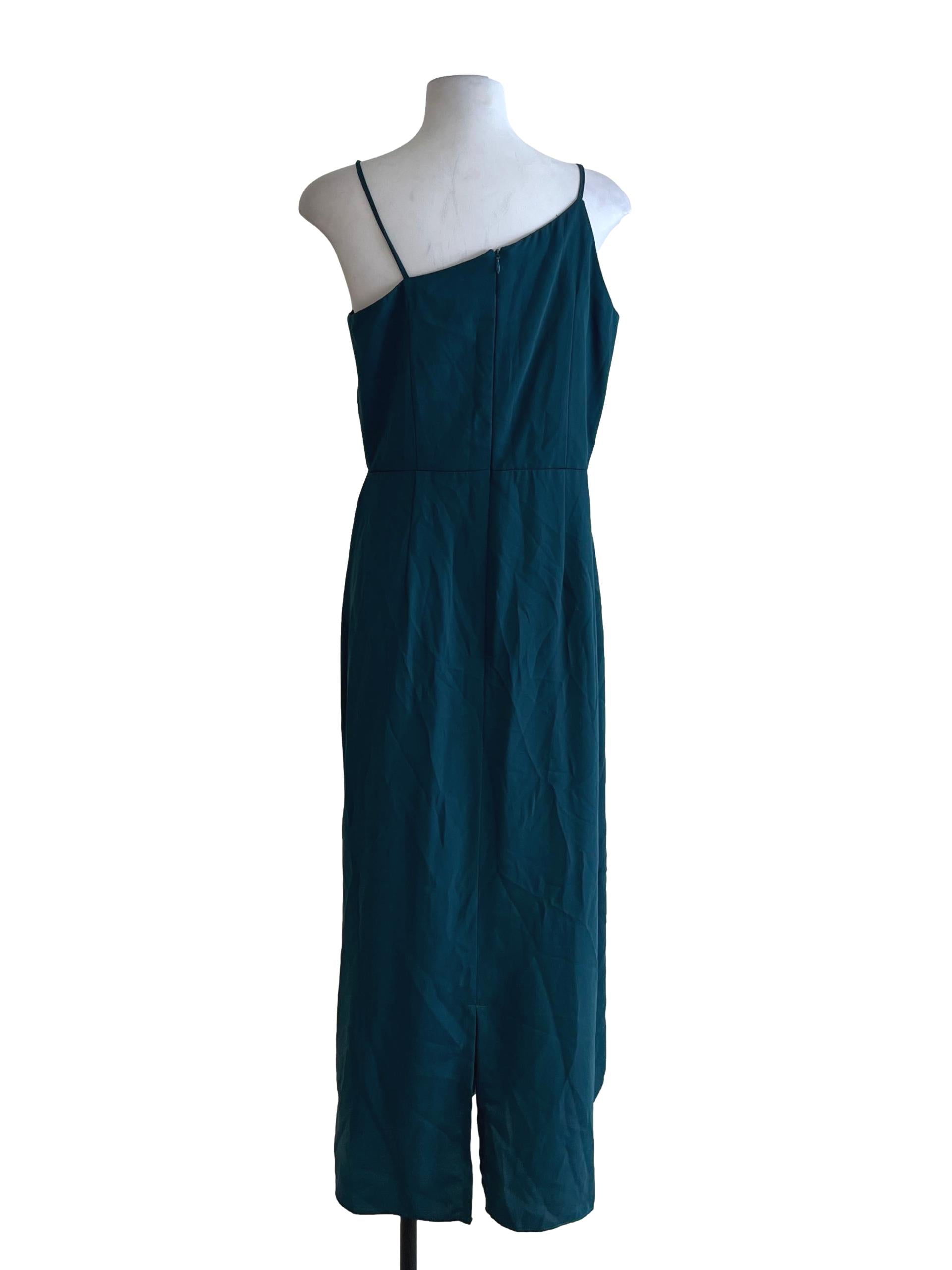 Ocean Blue Asymmetrical Neckline A-Line Dress