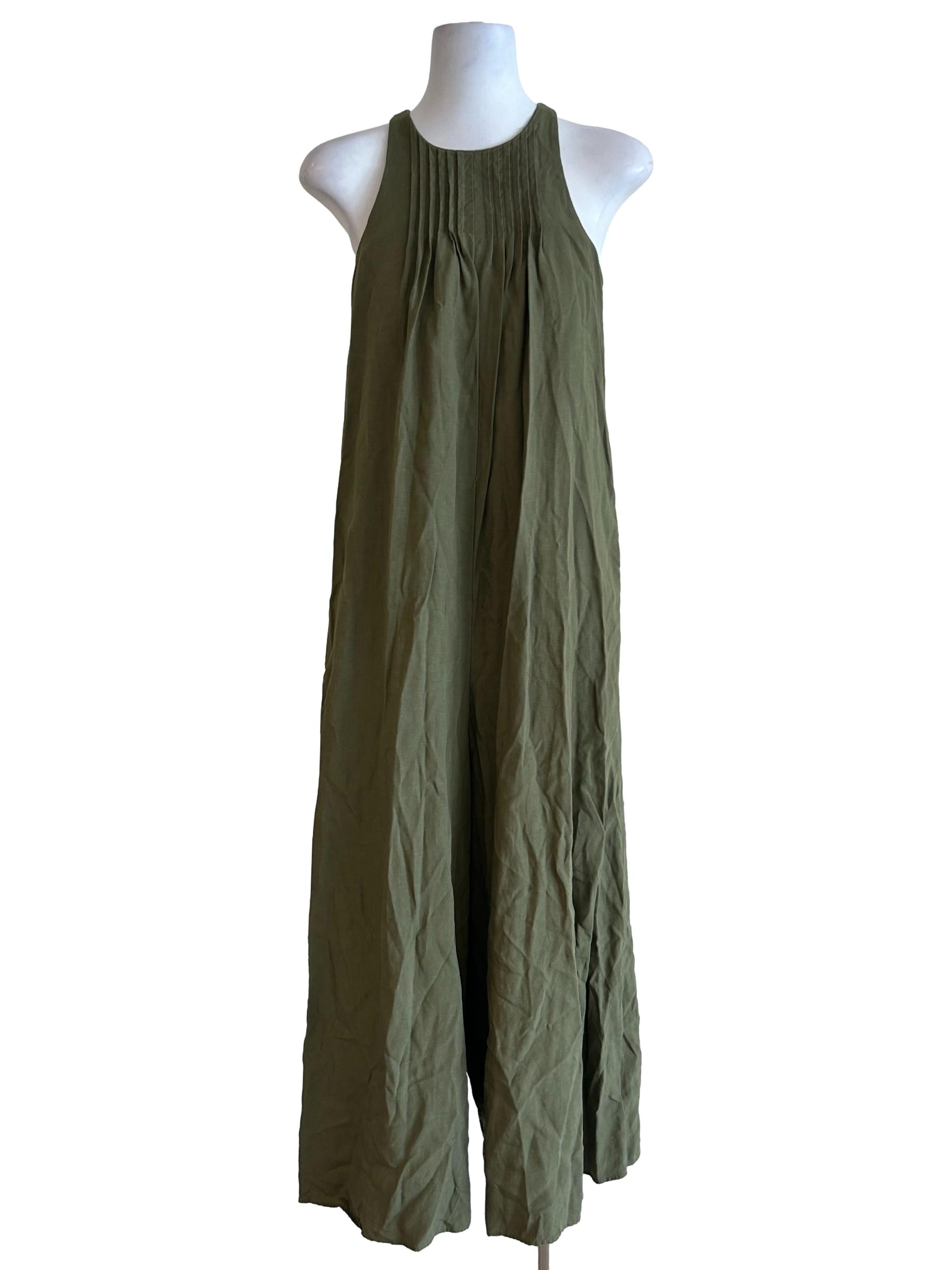 Army Green Viscose Pleated Jumpsuit OSN
